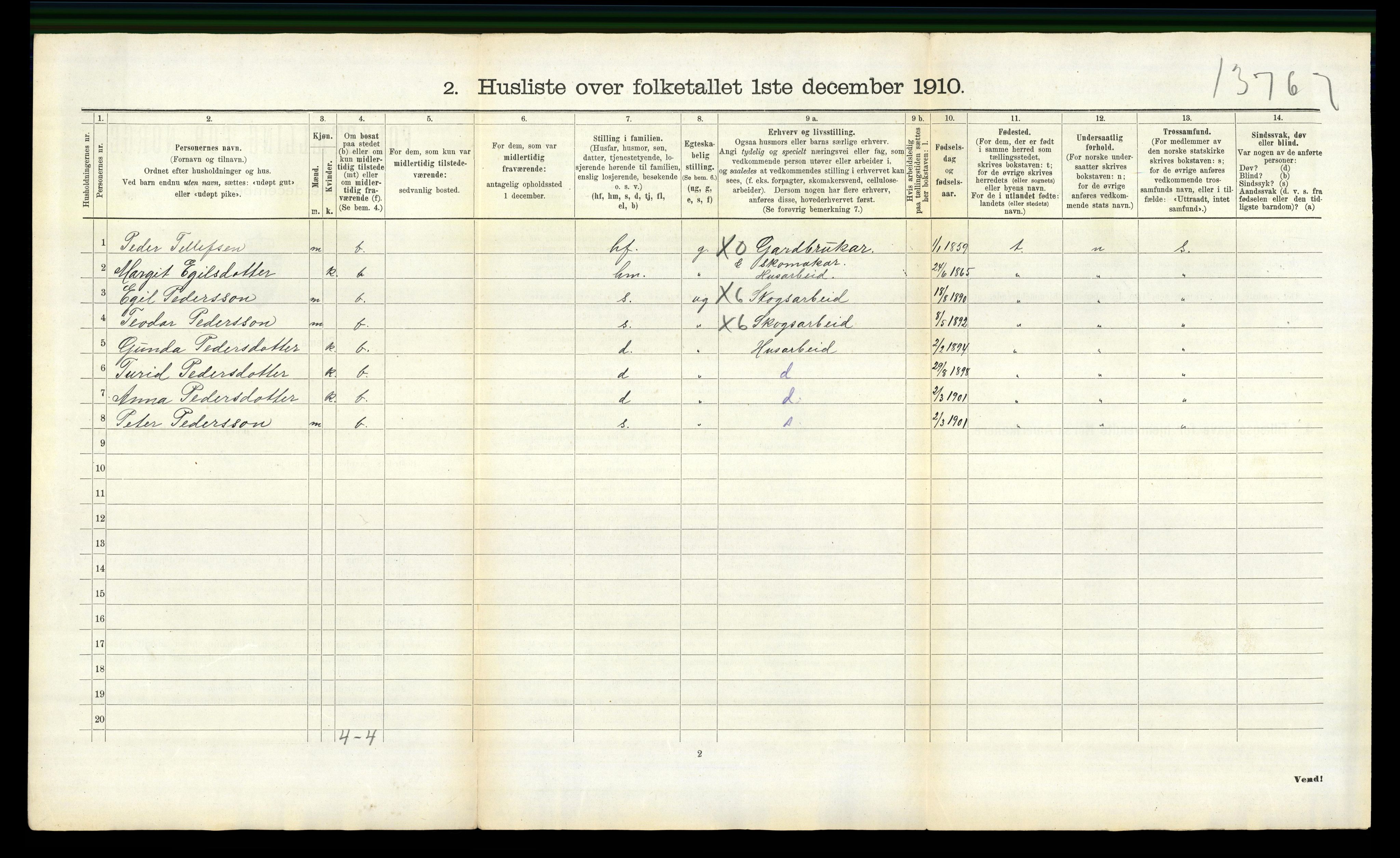 RA, 1910 census for Nissedal, 1910, p. 597