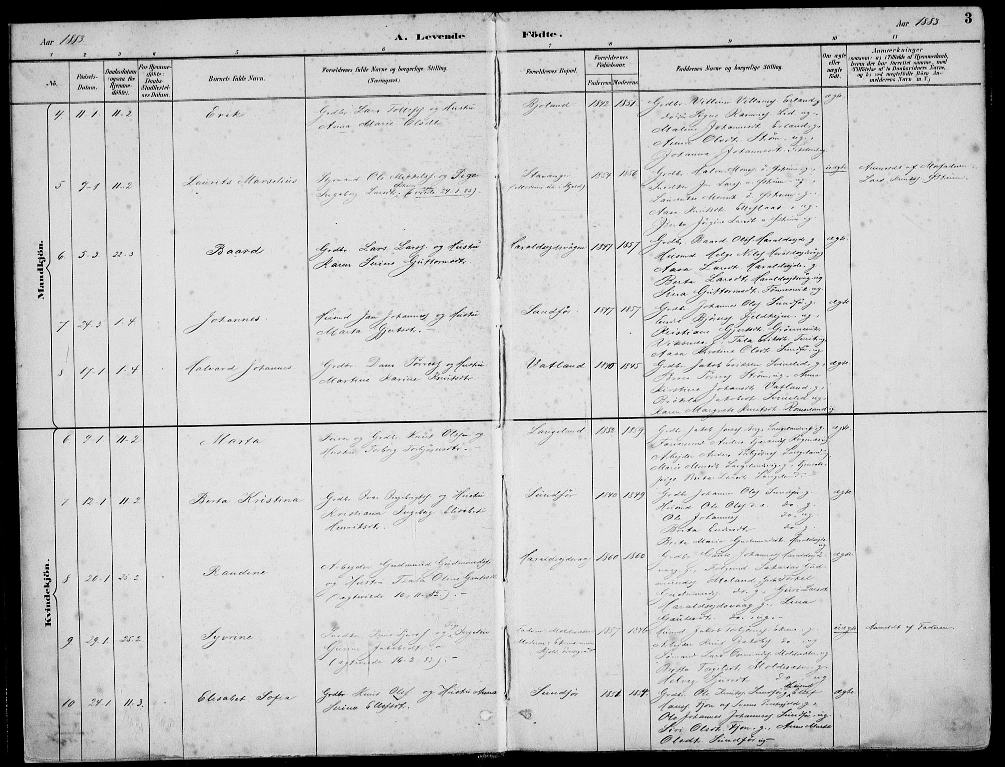 Skjold sokneprestkontor, AV/SAST-A-101847/H/Ha/Haa/L0010: Parish register (official) no. A 10, 1882-1897, p. 3