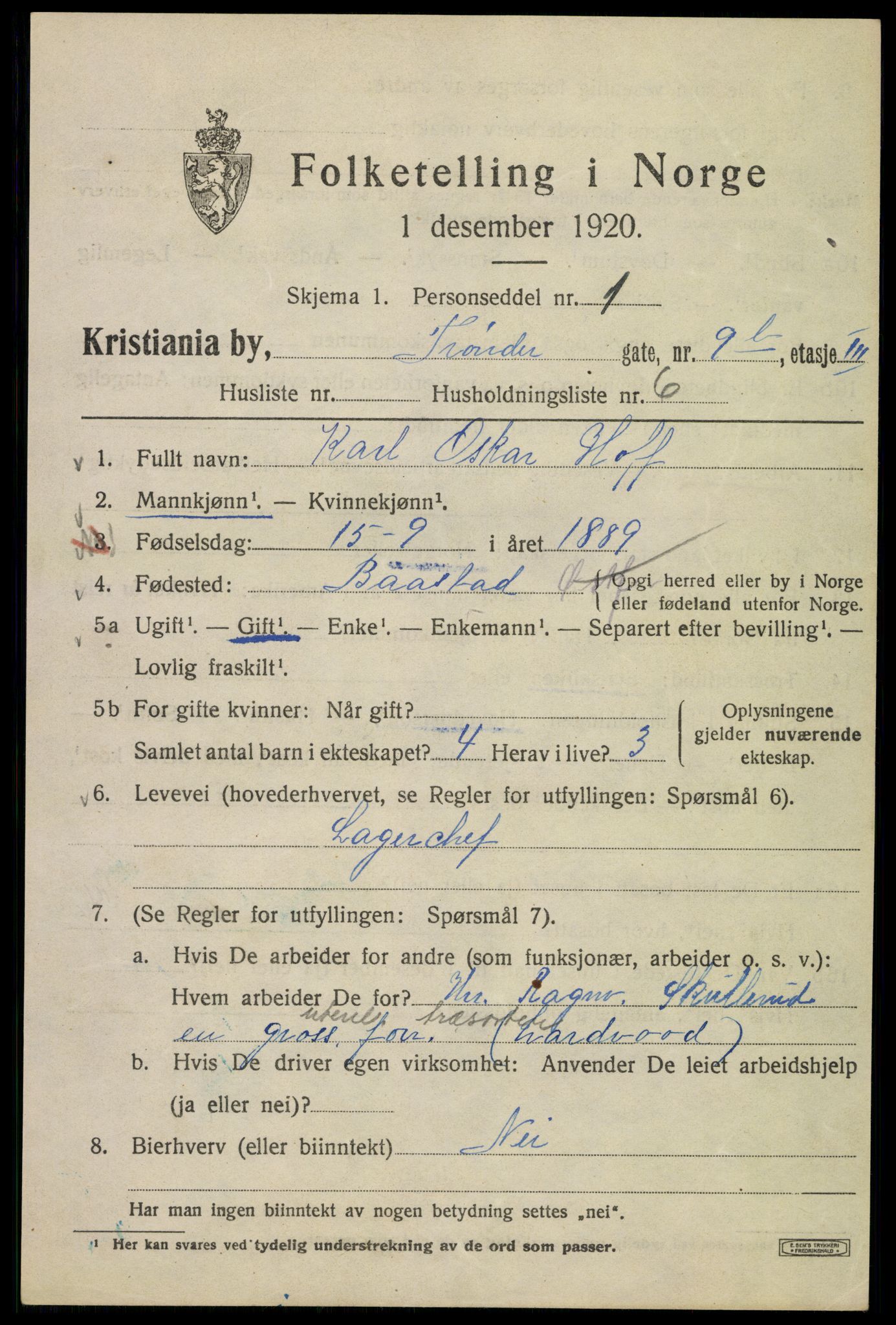 SAO, 1920 census for Kristiania, 1920, p. 604163