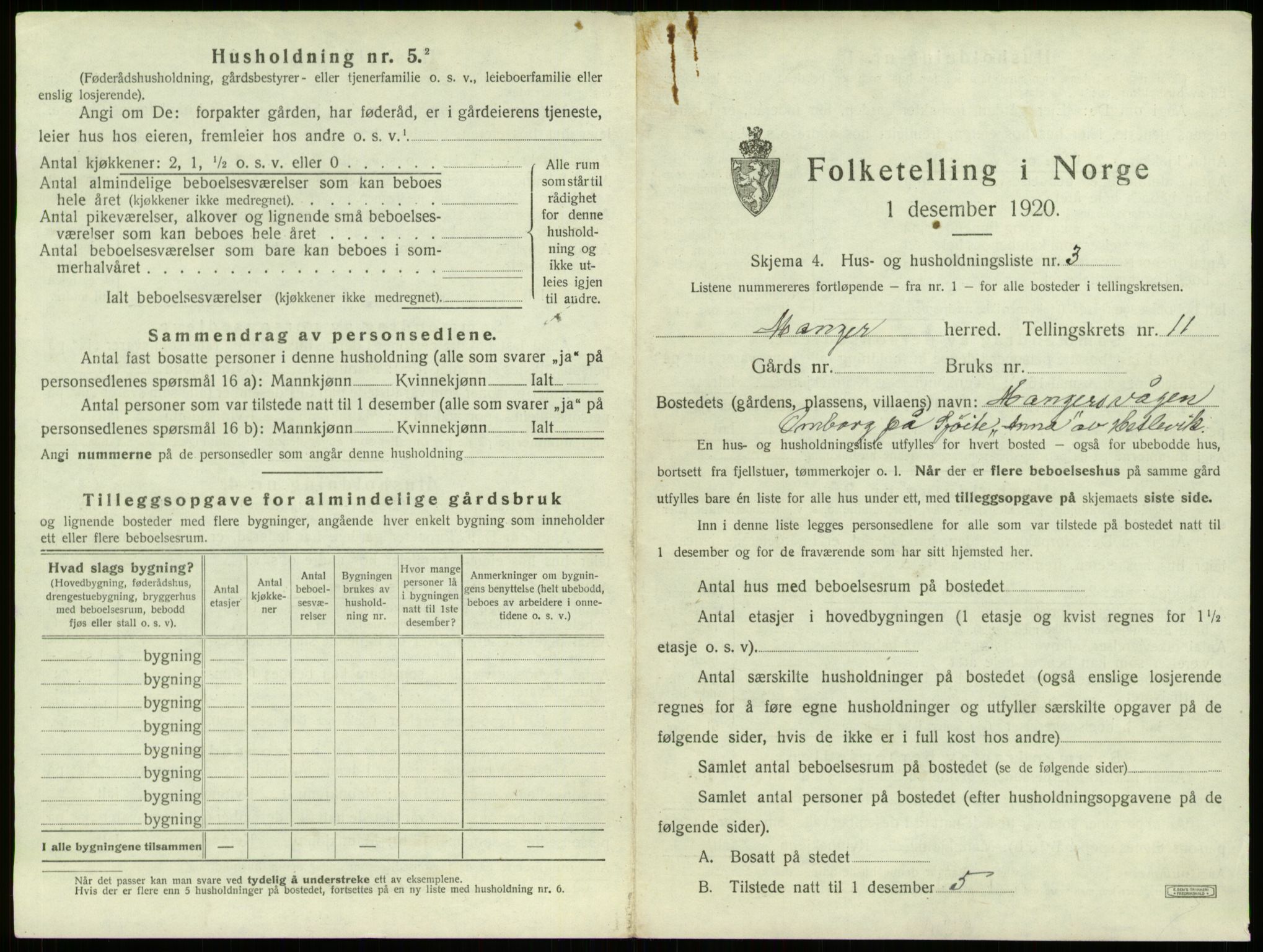 SAB, 1920 census for Manger, 1920, p. 864