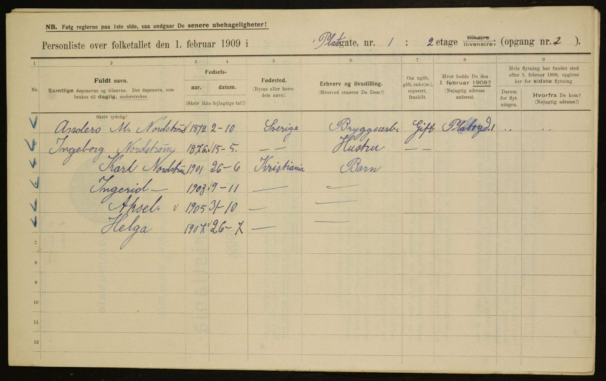 OBA, Municipal Census 1909 for Kristiania, 1909, p. 72647