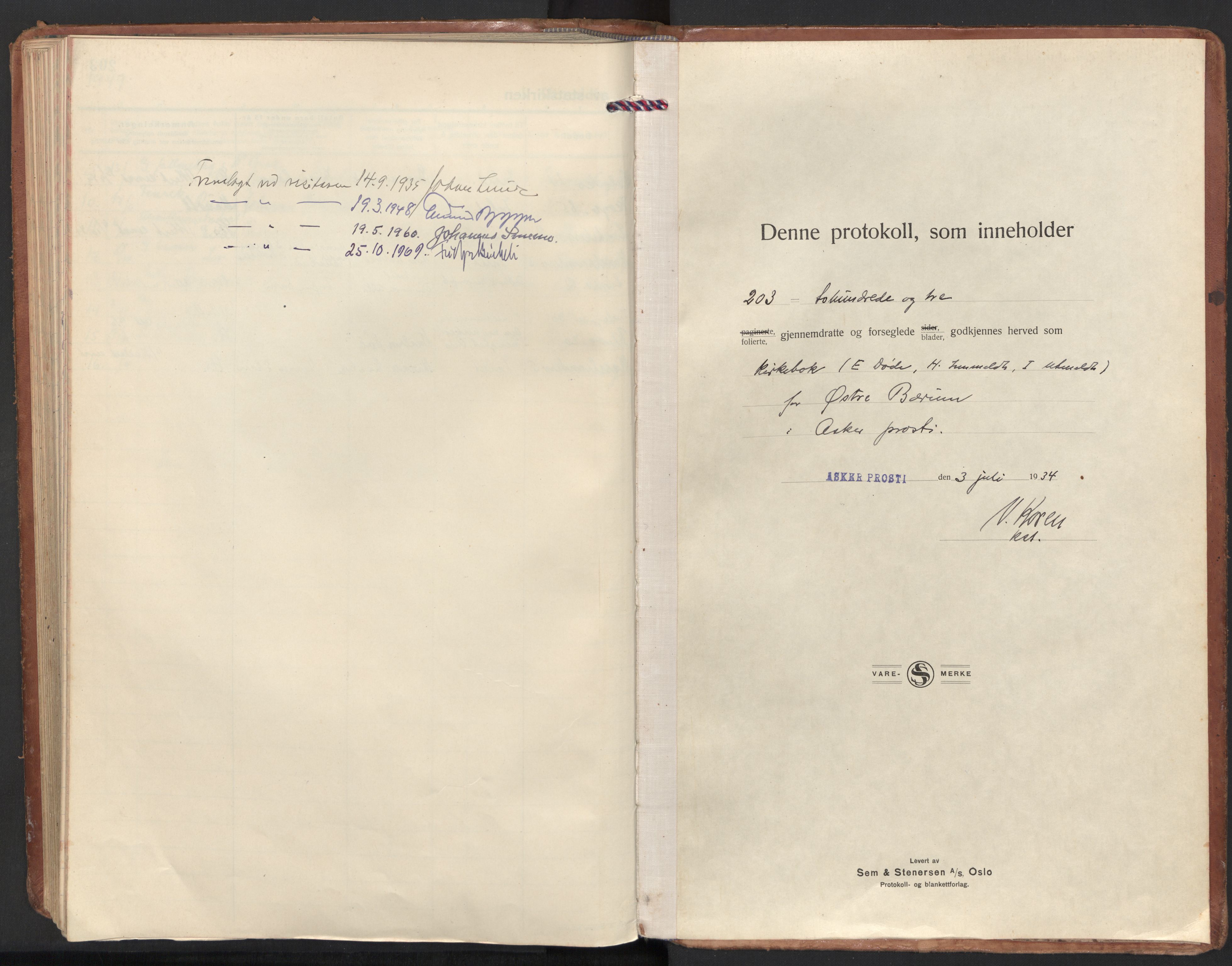 Østre Bærum prestekontor Kirkebøker, SAO/A-10887/F/Fa/L0006: Parish register (official) no. 6, 1934-1961