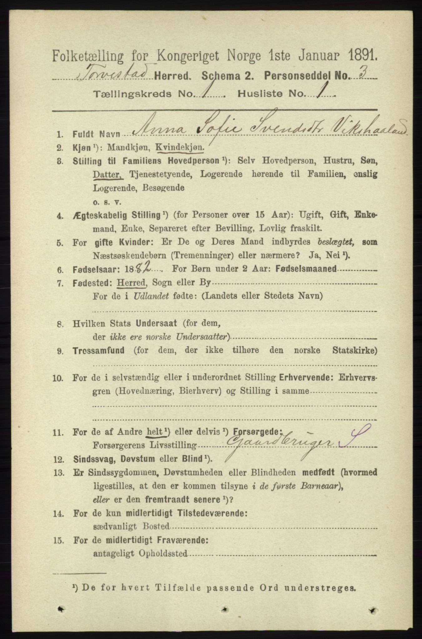 RA, 1891 census for 1152 Torvastad, 1891, p. 88