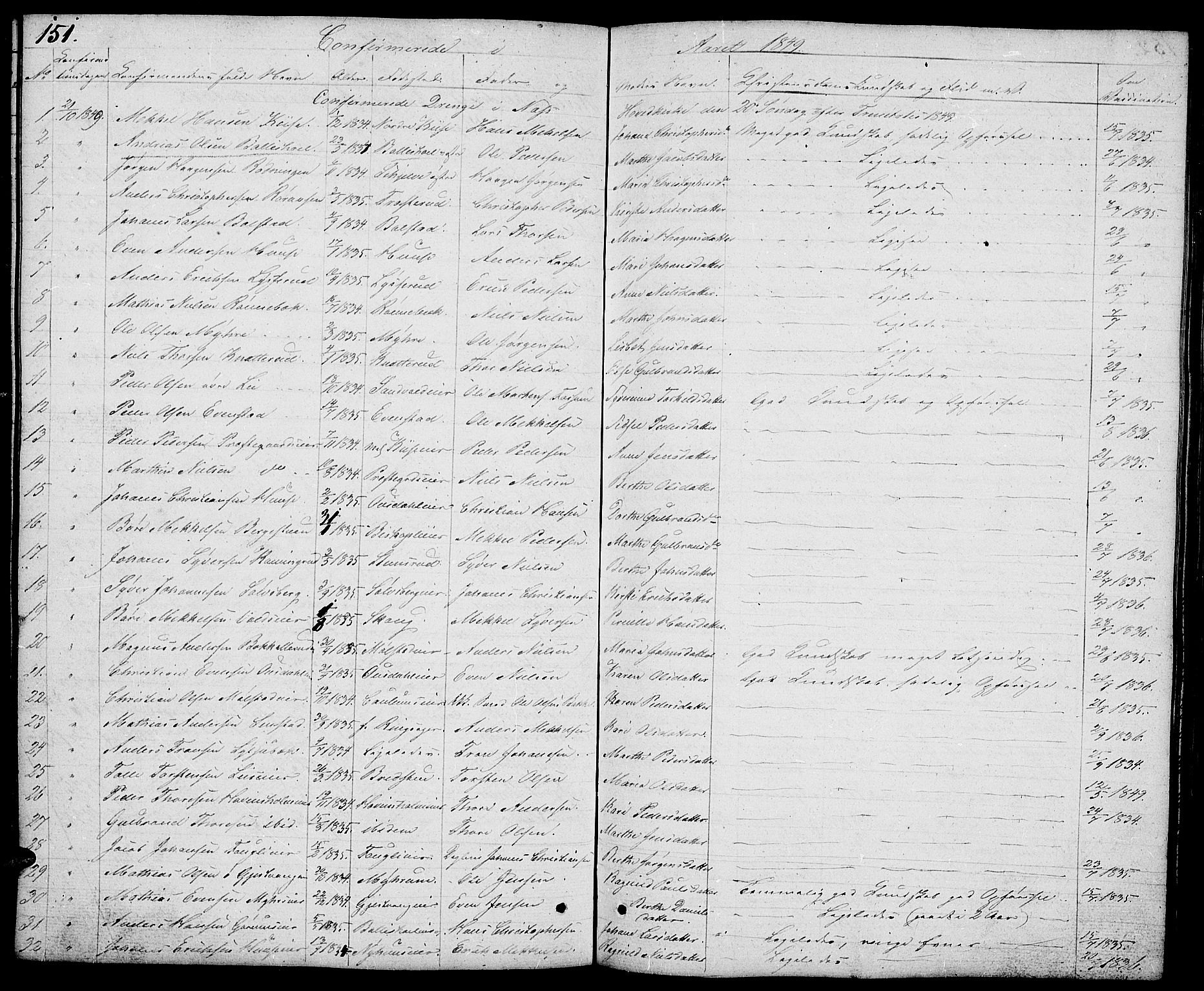 Nes prestekontor, Hedmark, AV/SAH-PREST-020/L/La/L0004: Parish register (copy) no. 4, 1832-1861, p. 151