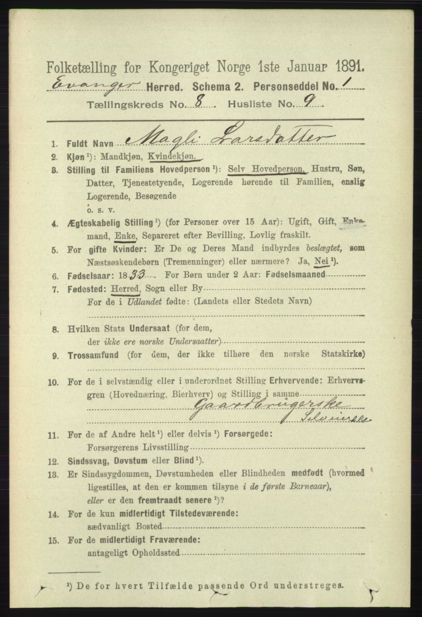 RA, 1891 census for 1237 Evanger, 1891, p. 2312