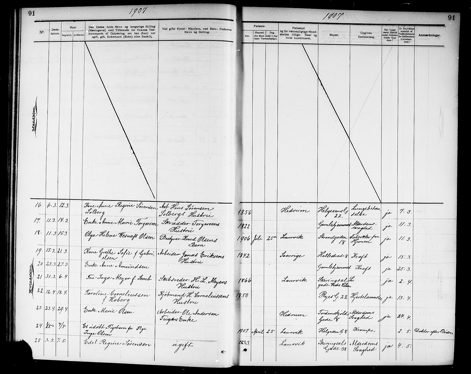 Larvik kirkebøker, AV/SAKO-A-352/G/Ga/L0007: Parish register (copy) no. I 7, 1888-1918, p. 91