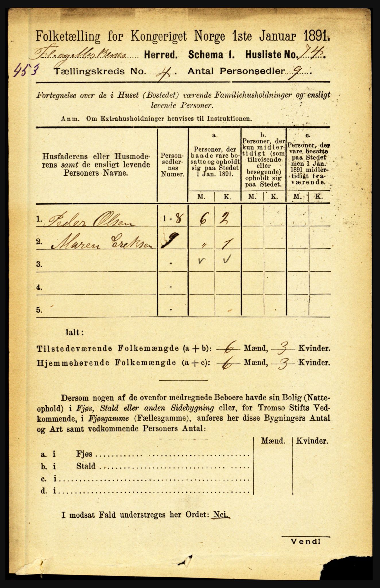RA, 1891 census for 1859 Flakstad, 1891, p. 1858