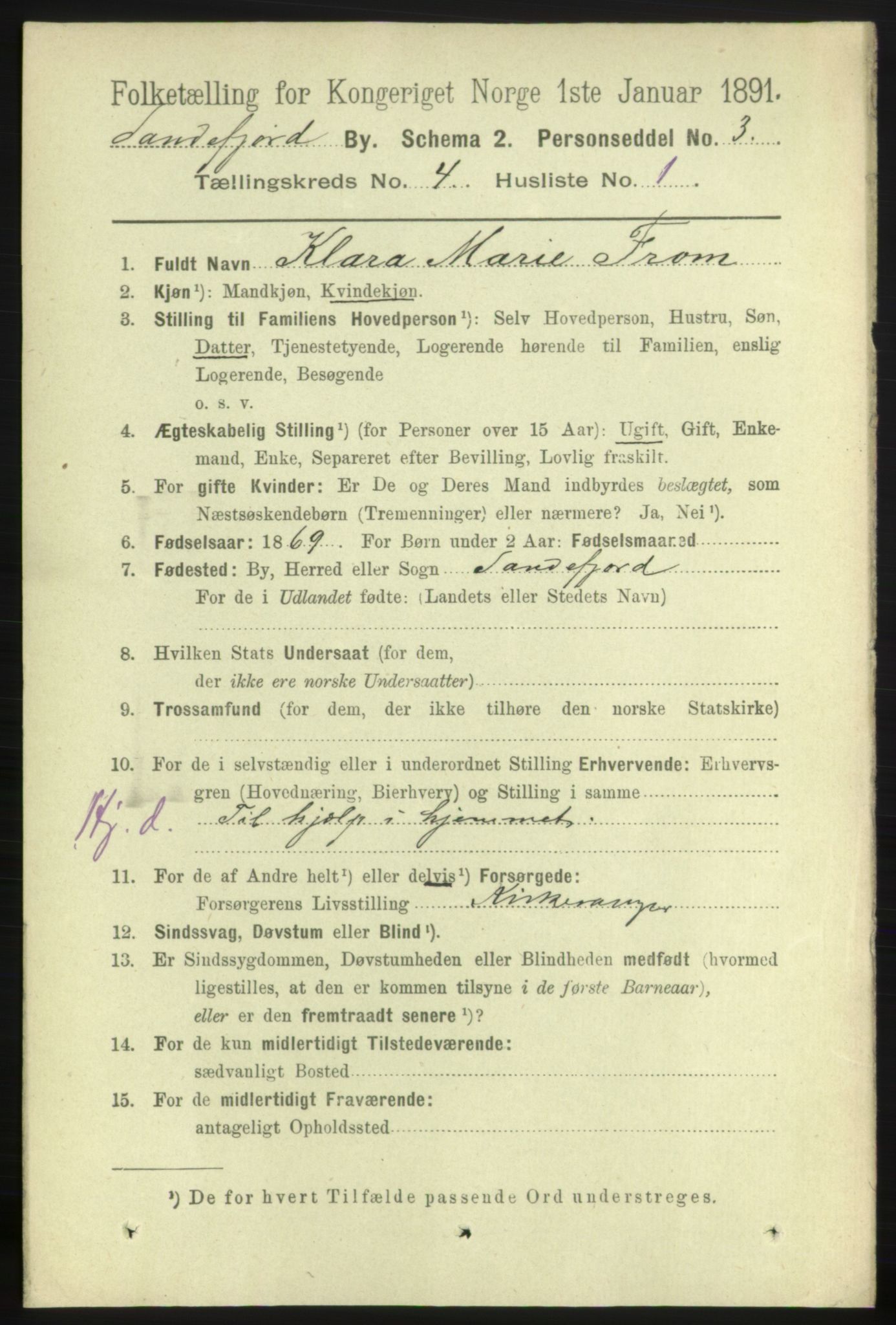 RA, 1891 census for 0706 Sandefjord, 1891, p. 1054