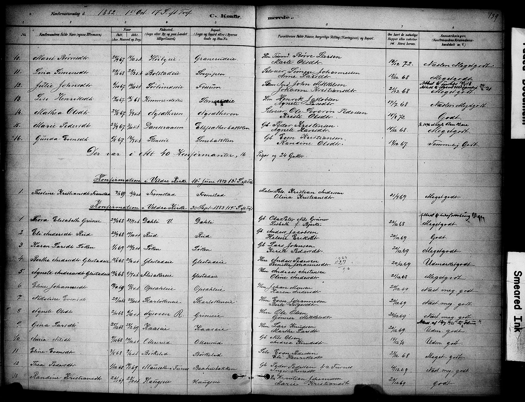 Ringsaker prestekontor, SAH/PREST-014/K/Ka/L0014: Parish register (official) no. 14, 1879-1890, p. 139