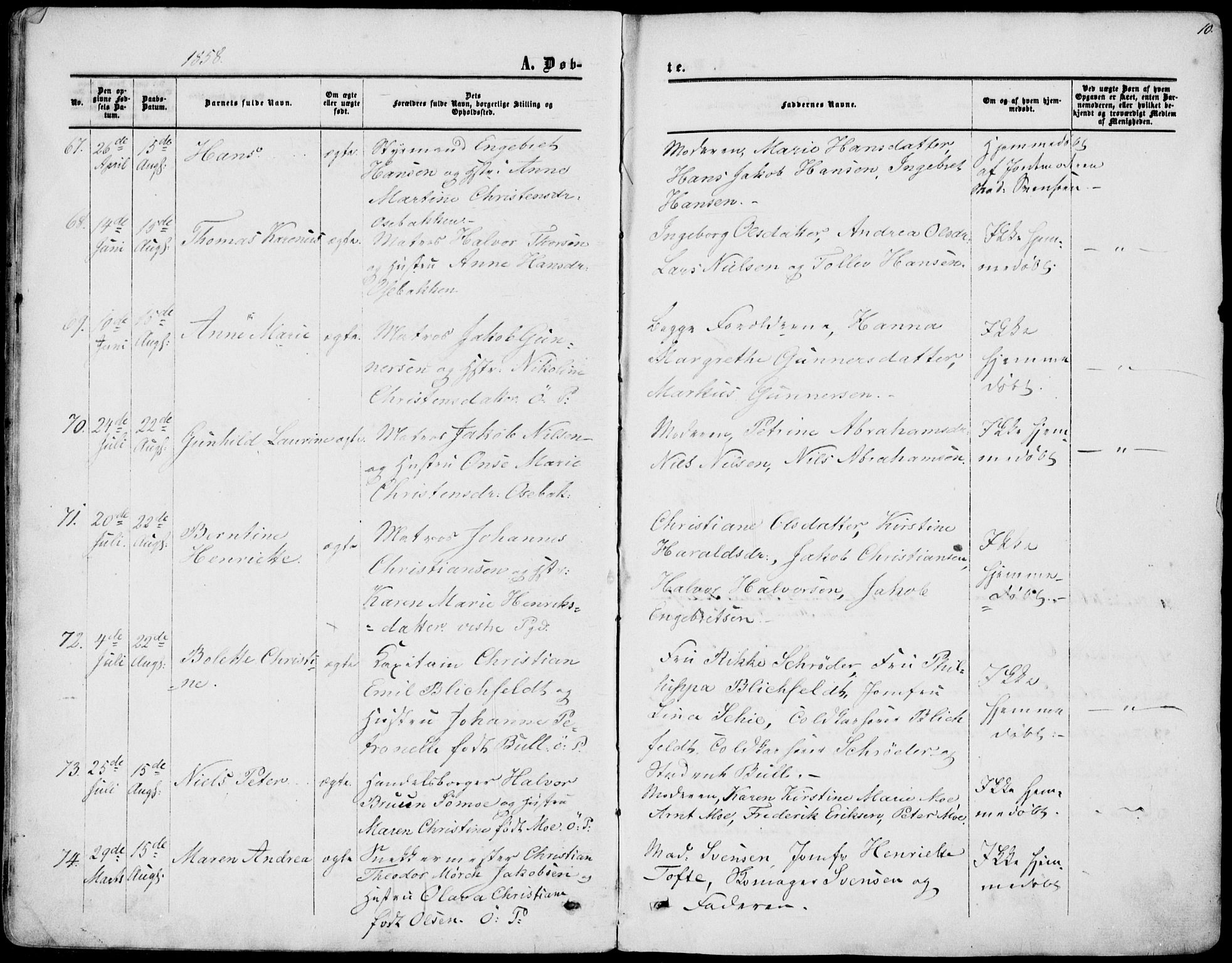 Porsgrunn kirkebøker , AV/SAKO-A-104/F/Fa/L0007: Parish register (official) no. 7, 1858-1877, p. 10