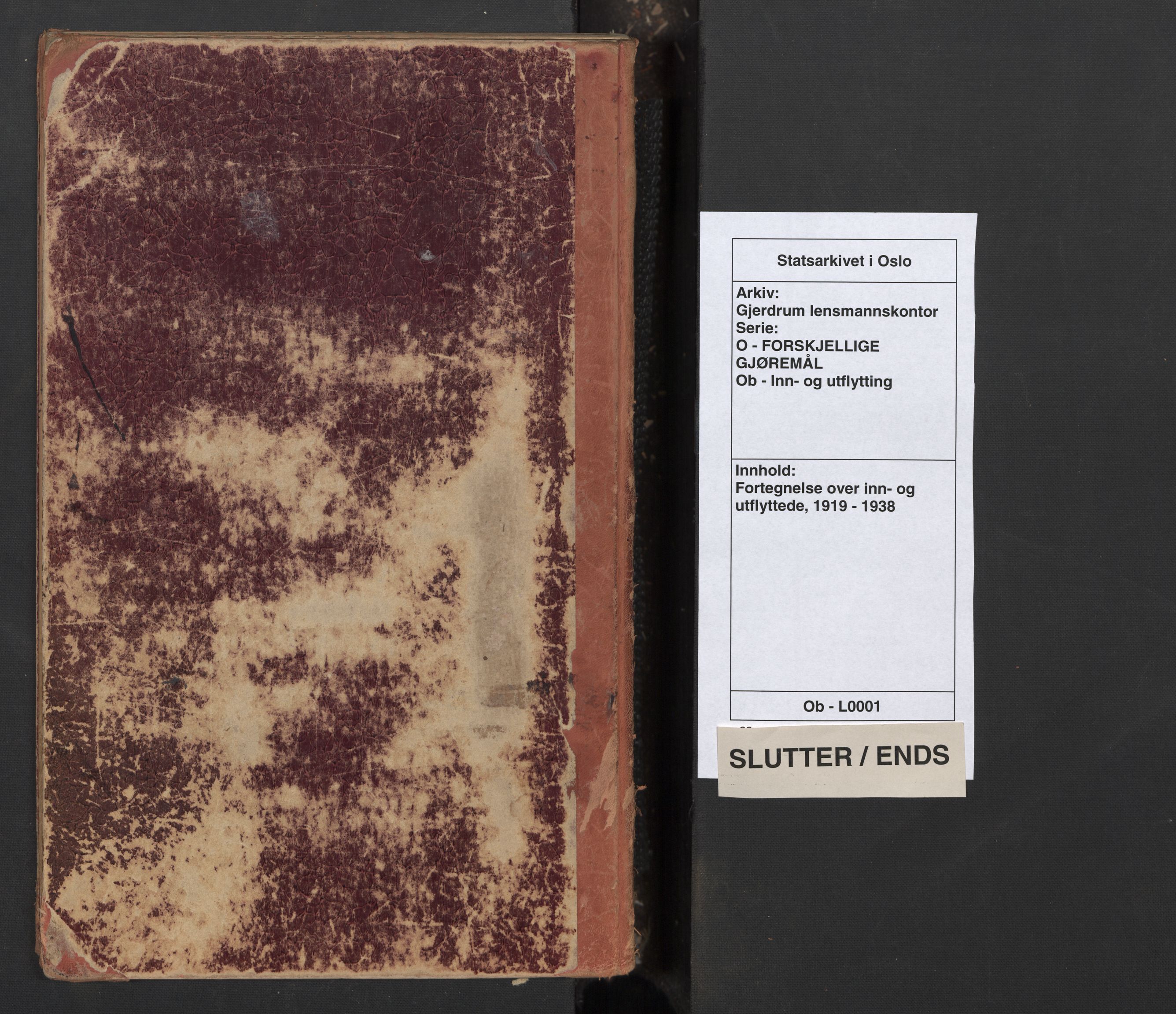 Gjerdrum lensmannskontor, AV/SAO-A-10413/O/Ob/L0001: Fortegnelse over inn- og utflyttede, 1919-1938