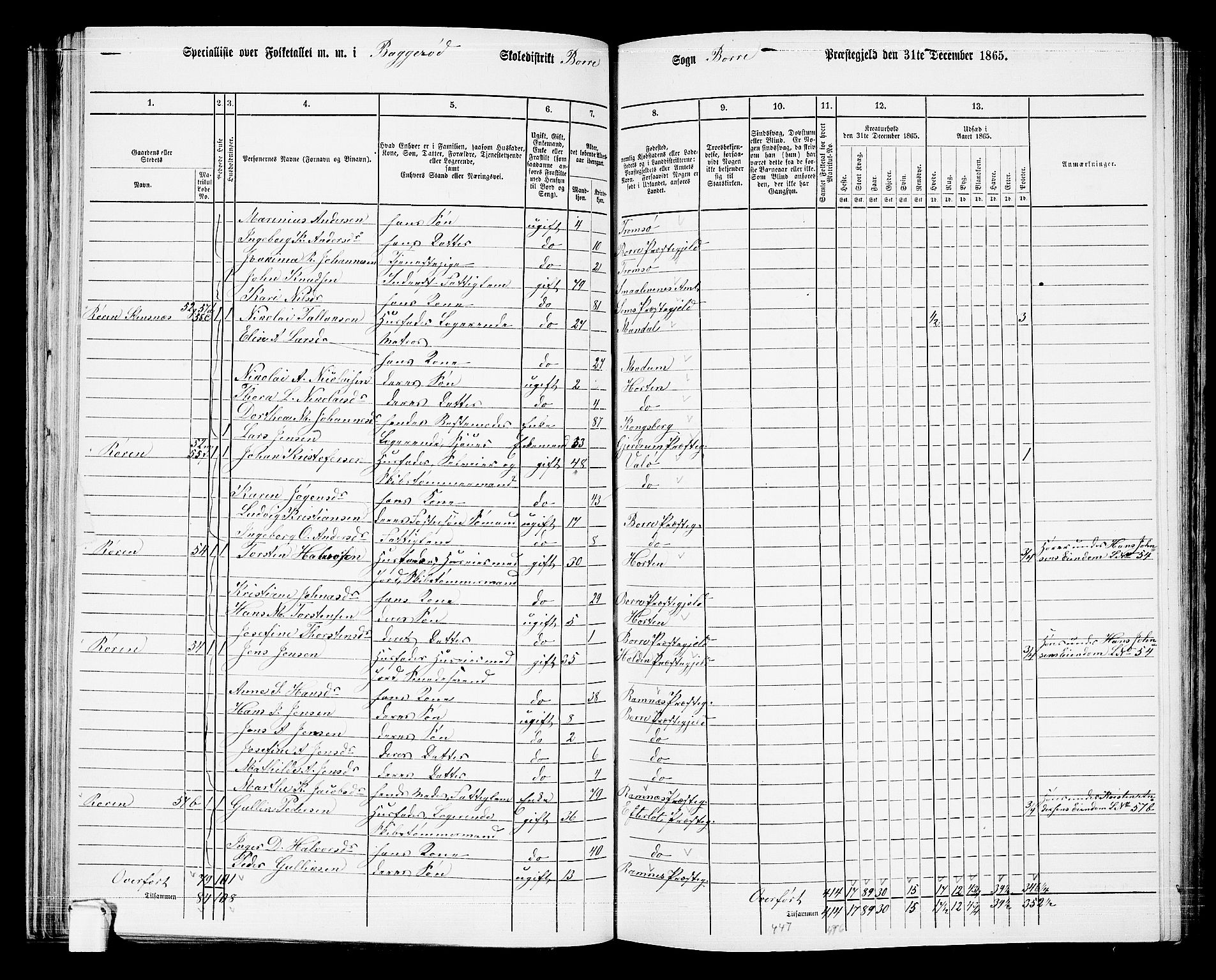 RA, 1865 census for Borre, 1865, p. 104