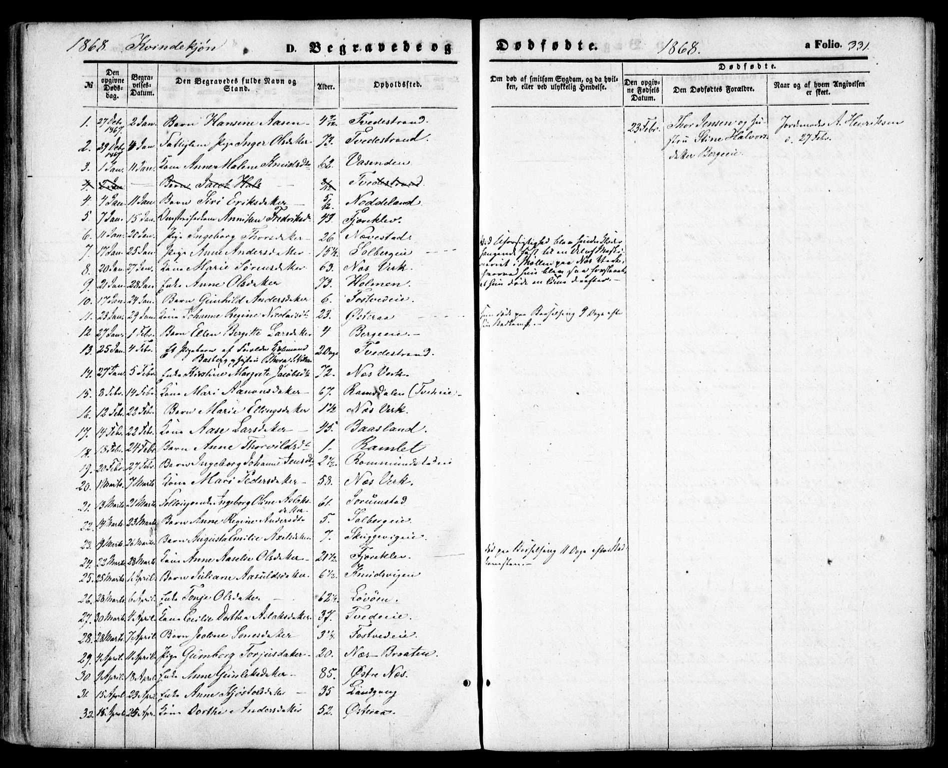 Holt sokneprestkontor, AV/SAK-1111-0021/F/Fa/L0009: Parish register (official) no. A 9, 1861-1871, p. 331