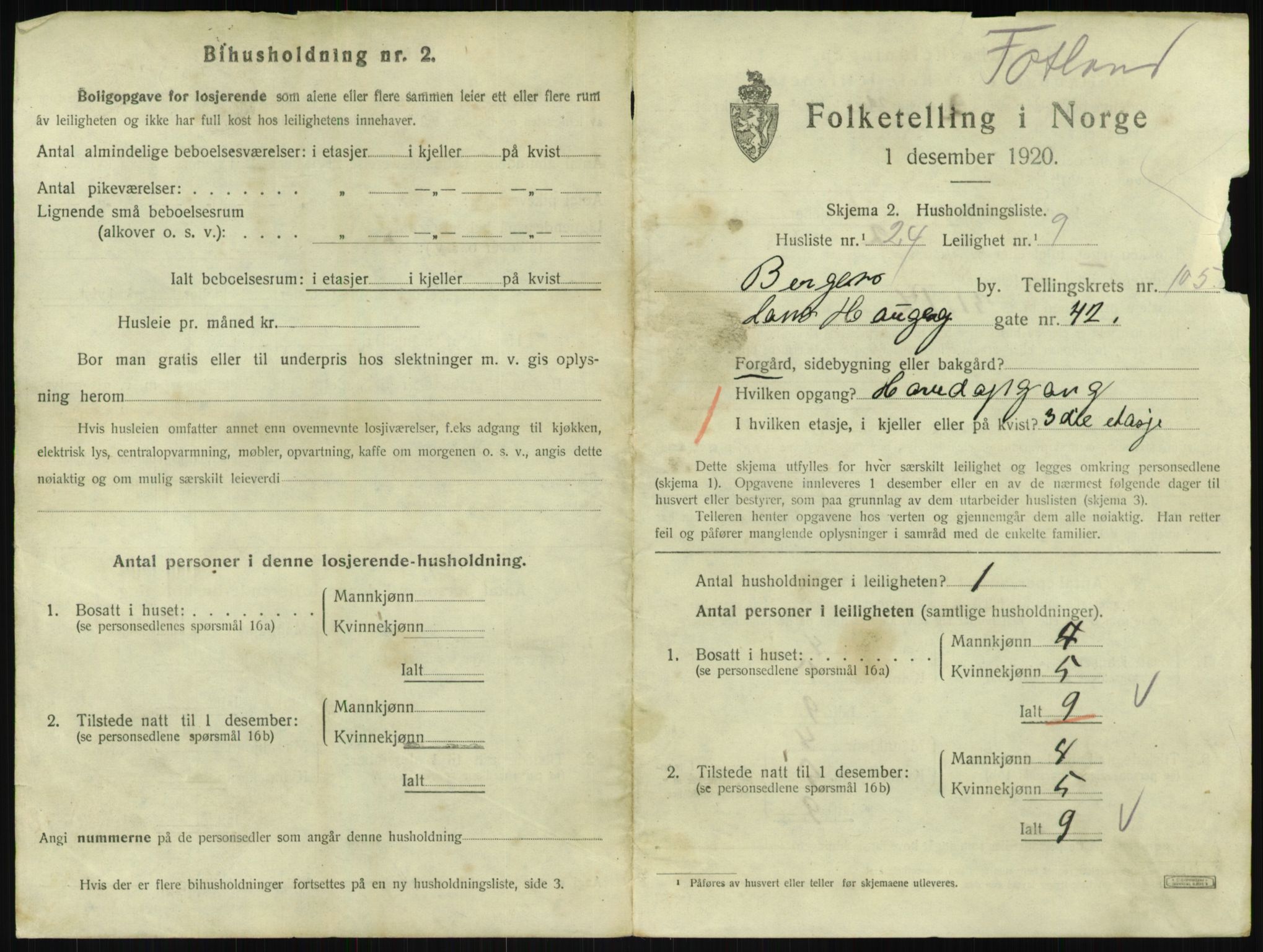 SAB, 1920 census for Bergen, 1920, p. 44491