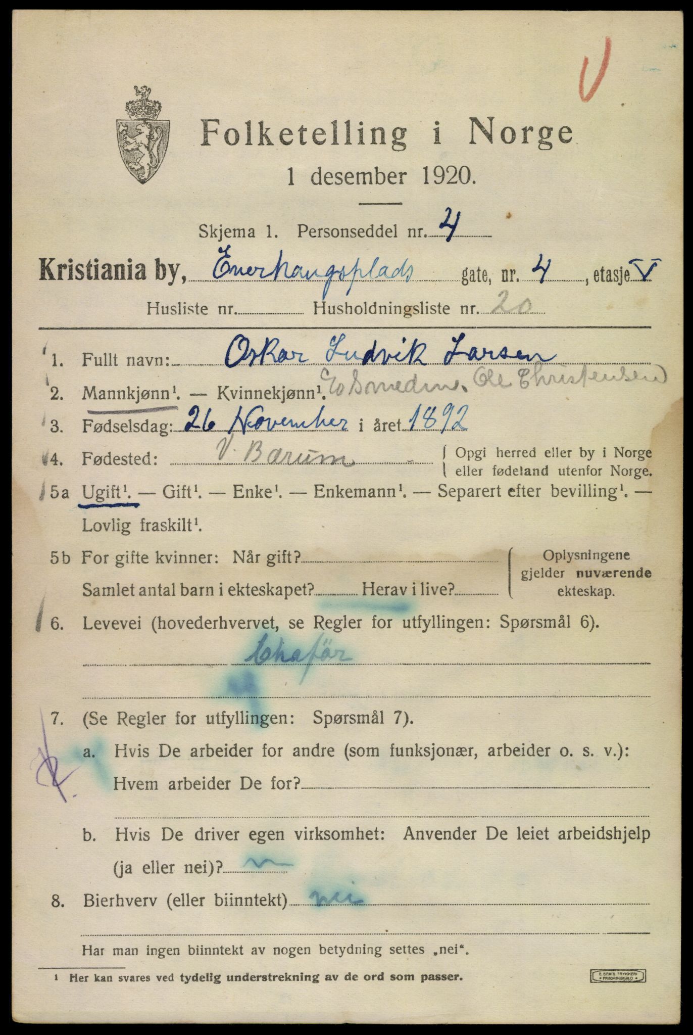 SAO, 1920 census for Kristiania, 1920, p. 218321