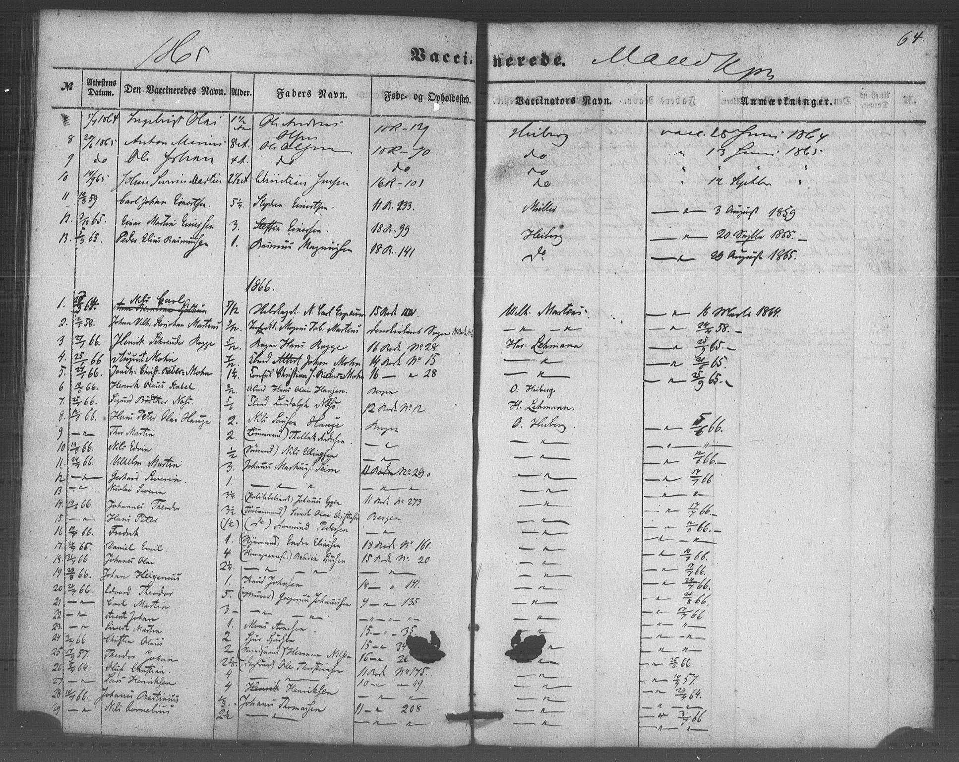 Domkirken sokneprestembete, SAB/A-74801/H/Haa/L0047: Parish register (official) no. F 2, 1852-1868, p. 64