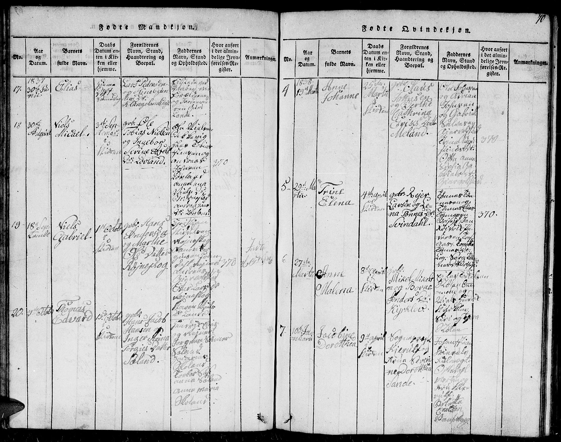 Herad sokneprestkontor, AV/SAK-1111-0018/F/Fb/Fba/L0001: Parish register (copy) no. B 1, 1815-1852, p. 70