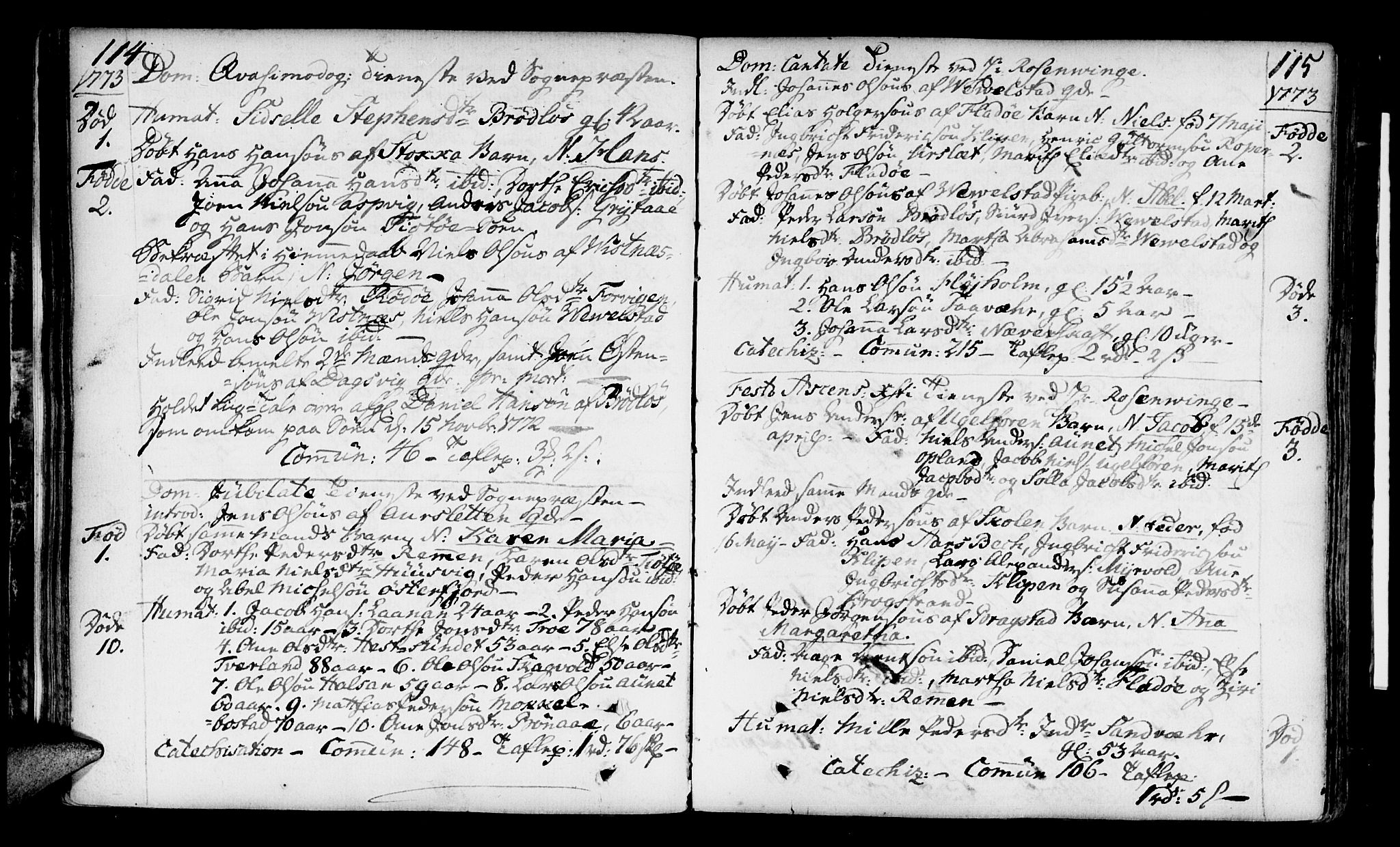 Ministerialprotokoller, klokkerbøker og fødselsregistre - Nordland, AV/SAT-A-1459/817/L0260: Parish register (official) no. 817A02 /1, 1768-1776, p. 114-115