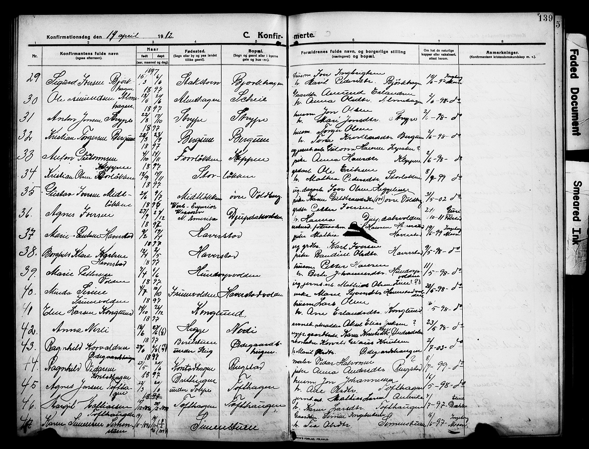 Sør-Fron prestekontor, AV/SAH-PREST-010/H/Ha/Hab/L0005: Parish register (copy) no. 5, 1912-1930, p. 139