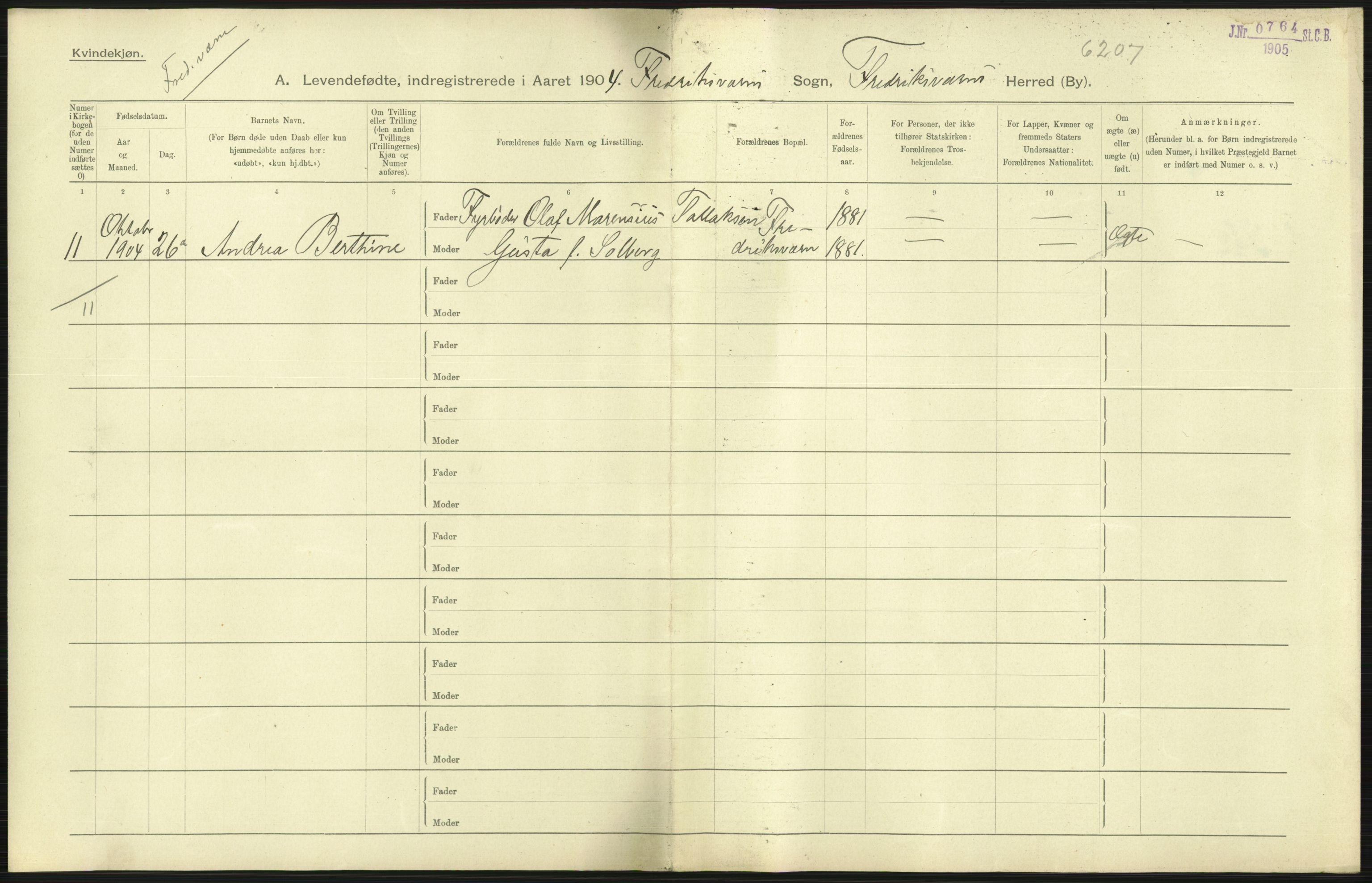 Statistisk sentralbyrå, Sosiodemografiske emner, Befolkning, AV/RA-S-2228/D/Df/Dfa/Dfab/L0008: Jarlsberg og Larvig amt: Fødte, gifte, døde, 1904, p. 61