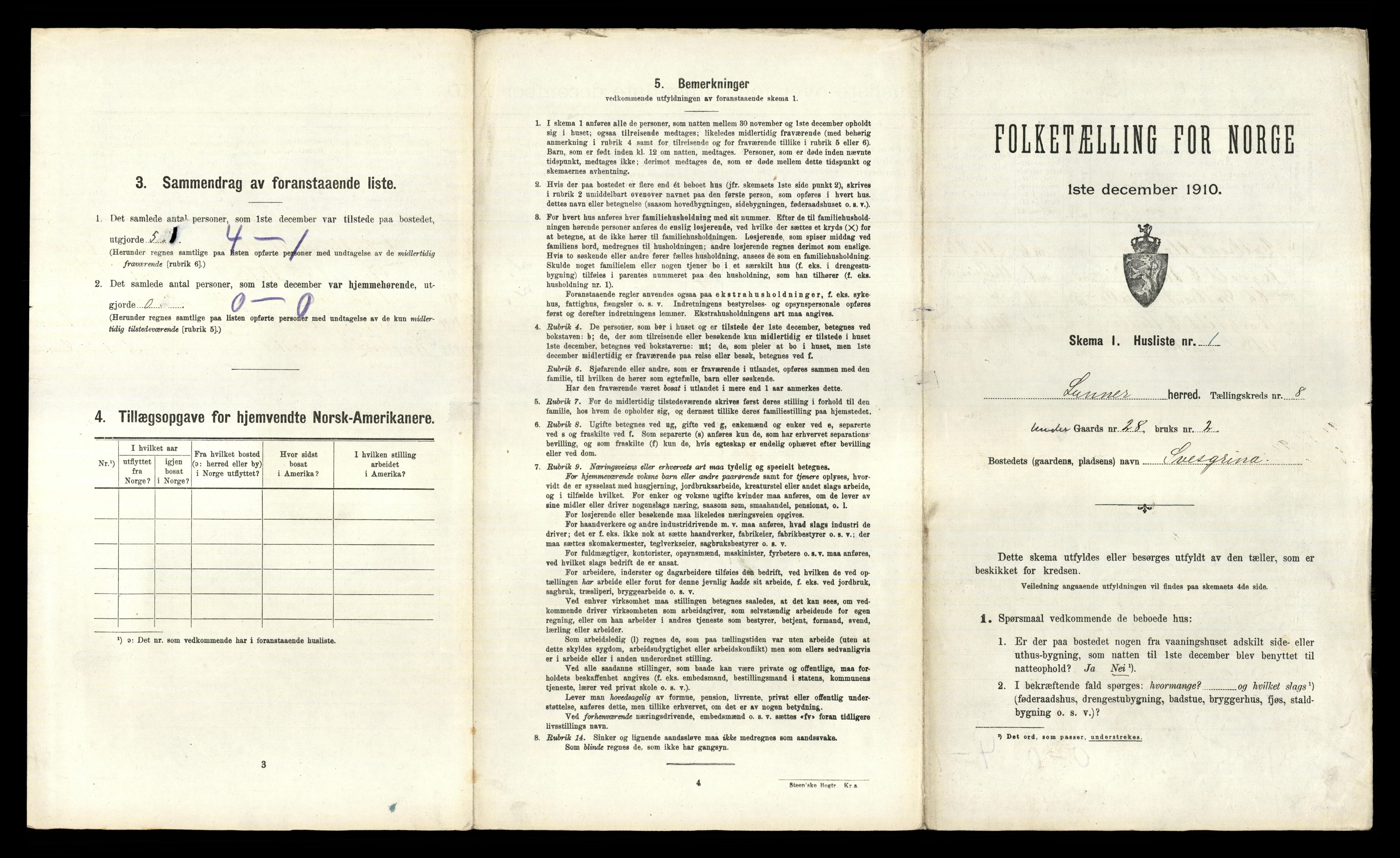 RA, 1910 census for Lunner, 1910, p. 1276