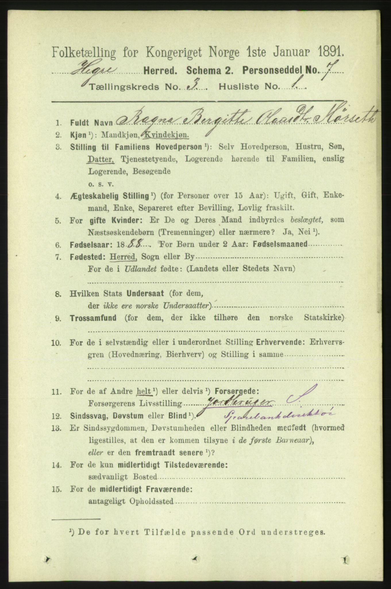 RA, 1891 census for 1712 Hegra, 1891, p. 1045