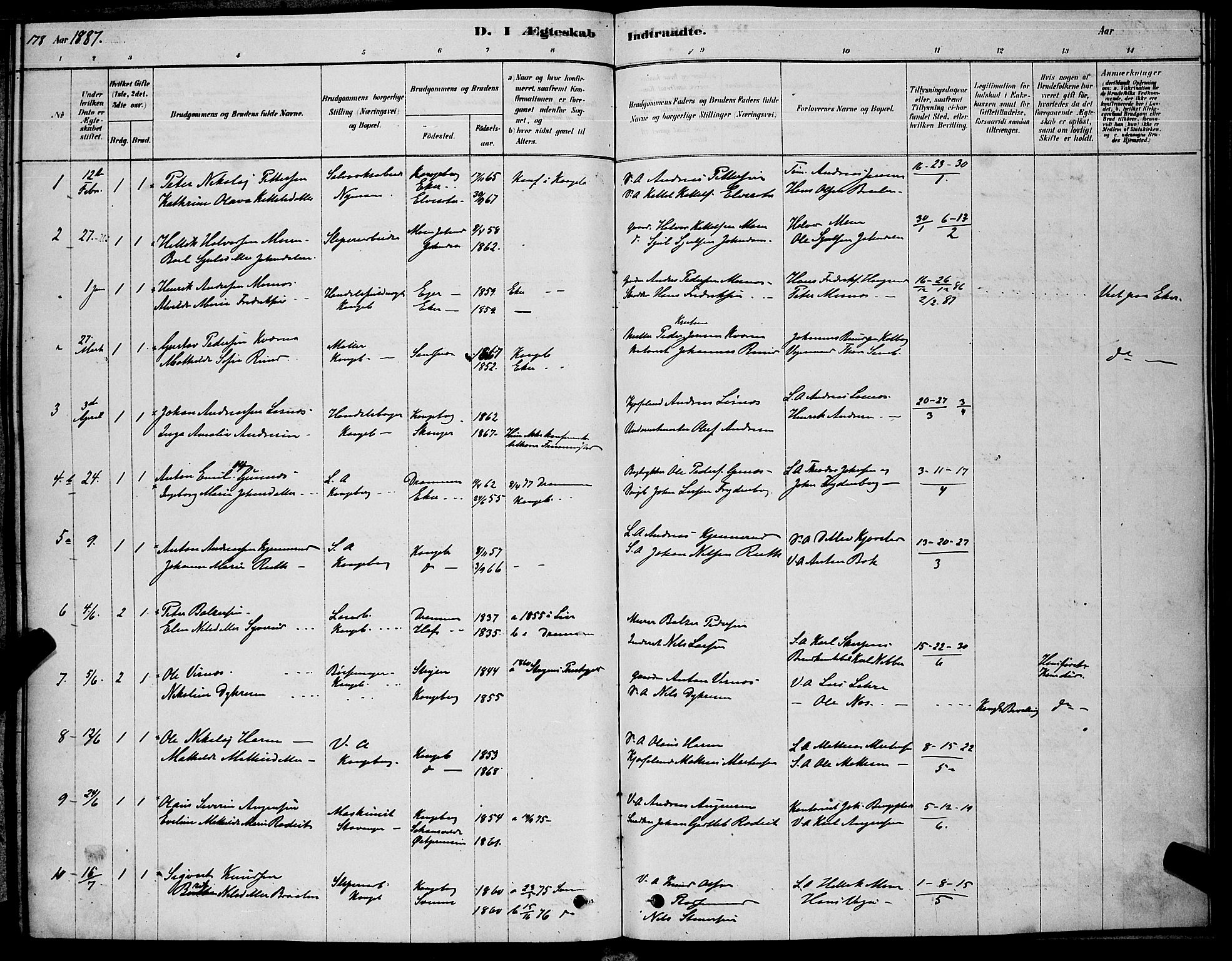 Kongsberg kirkebøker, SAKO/A-22/G/Ga/L0005: Parish register (copy) no. 5, 1878-1889, p. 178