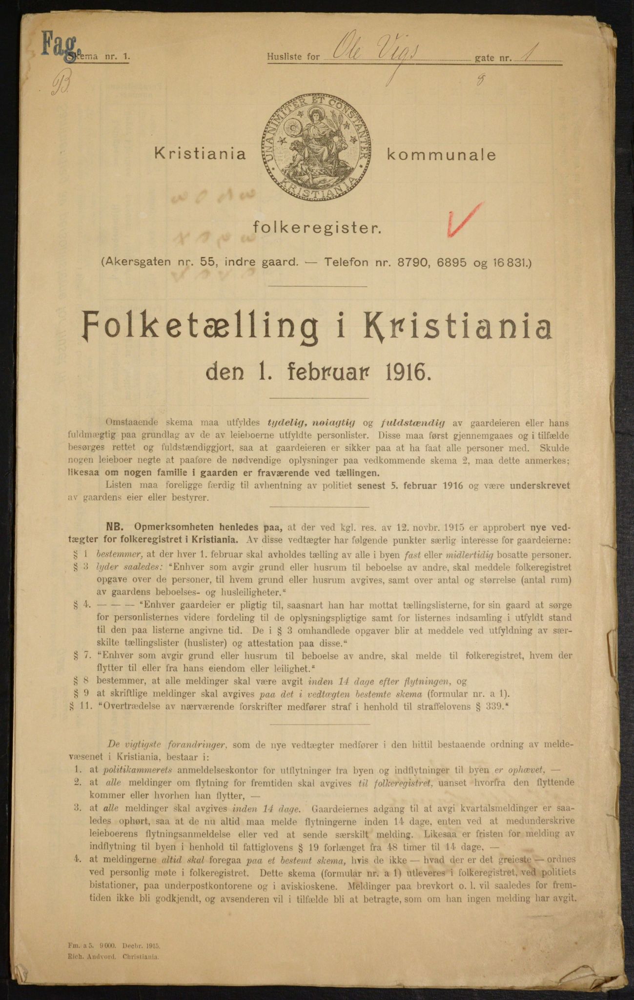 OBA, Municipal Census 1916 for Kristiania, 1916, p. 77235