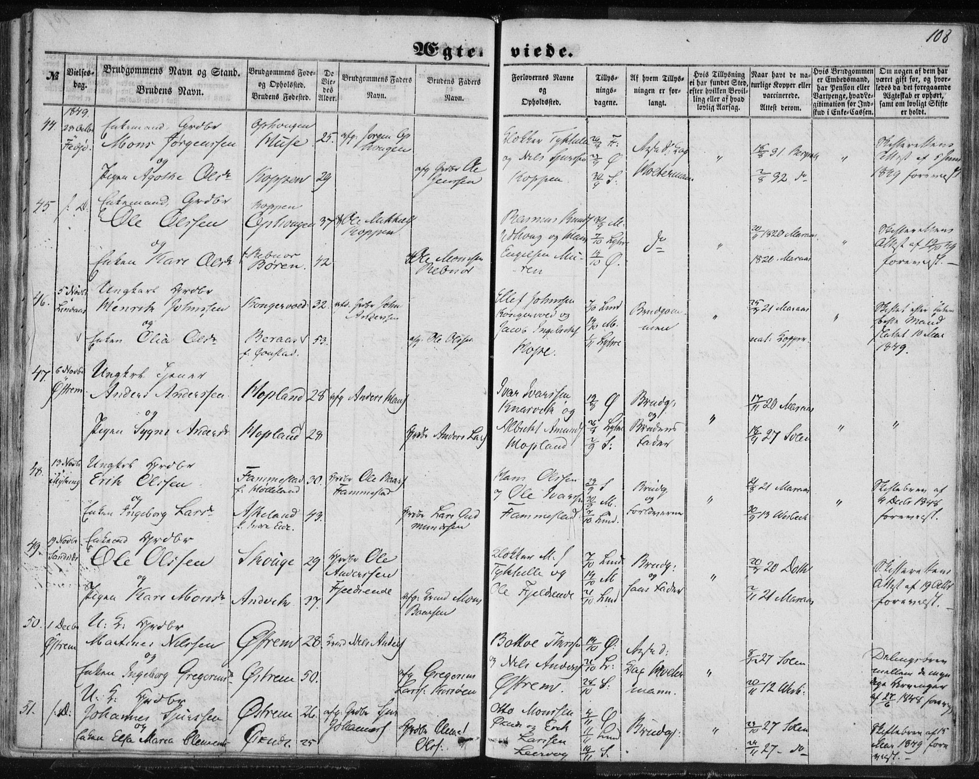 Lindås Sokneprestembete, SAB/A-76701/H/Haa: Parish register (official) no. A 13, 1848-1862, p. 108