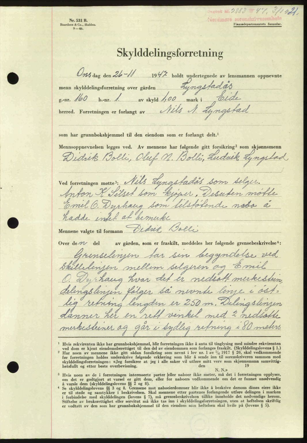 Nordmøre sorenskriveri, AV/SAT-A-4132/1/2/2Ca: Mortgage book no. A107, 1947-1948, Diary no: : 2883/1947