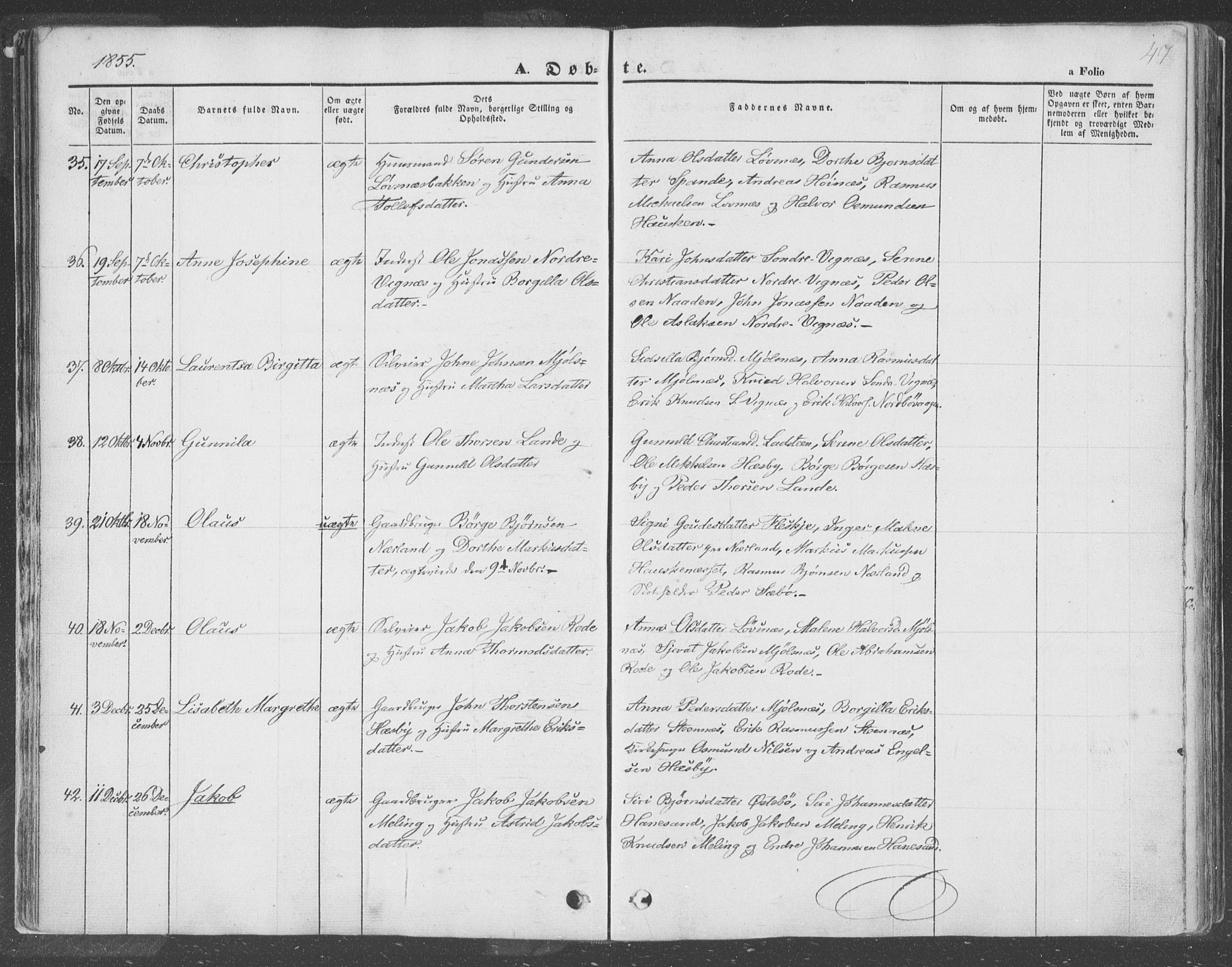 Finnøy sokneprestkontor, AV/SAST-A-101825/H/Ha/Haa/L0007: Parish register (official) no. A 7, 1847-1862, p. 47