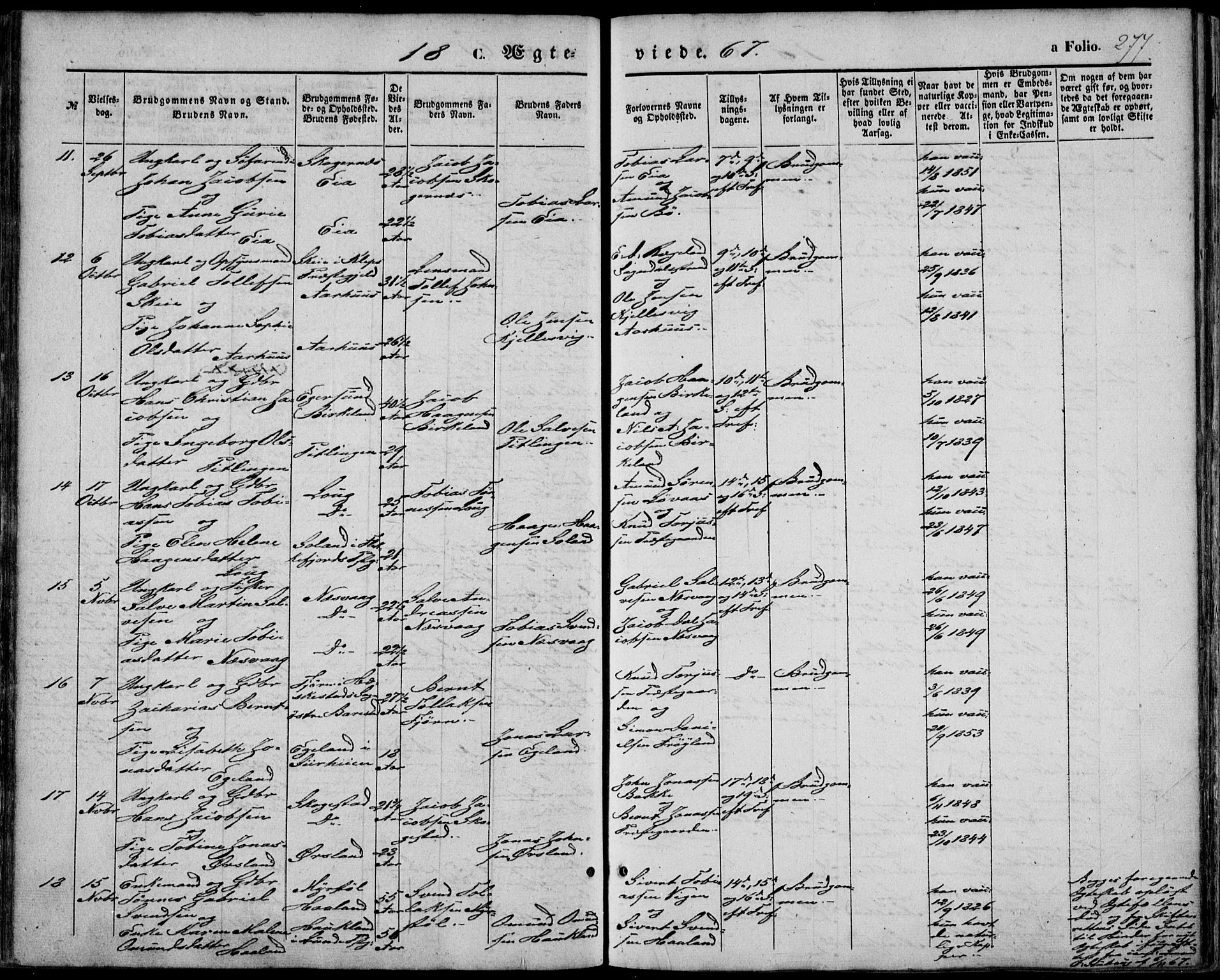 Sokndal sokneprestkontor, AV/SAST-A-101808: Parish register (official) no. A 9, 1857-1874, p. 277