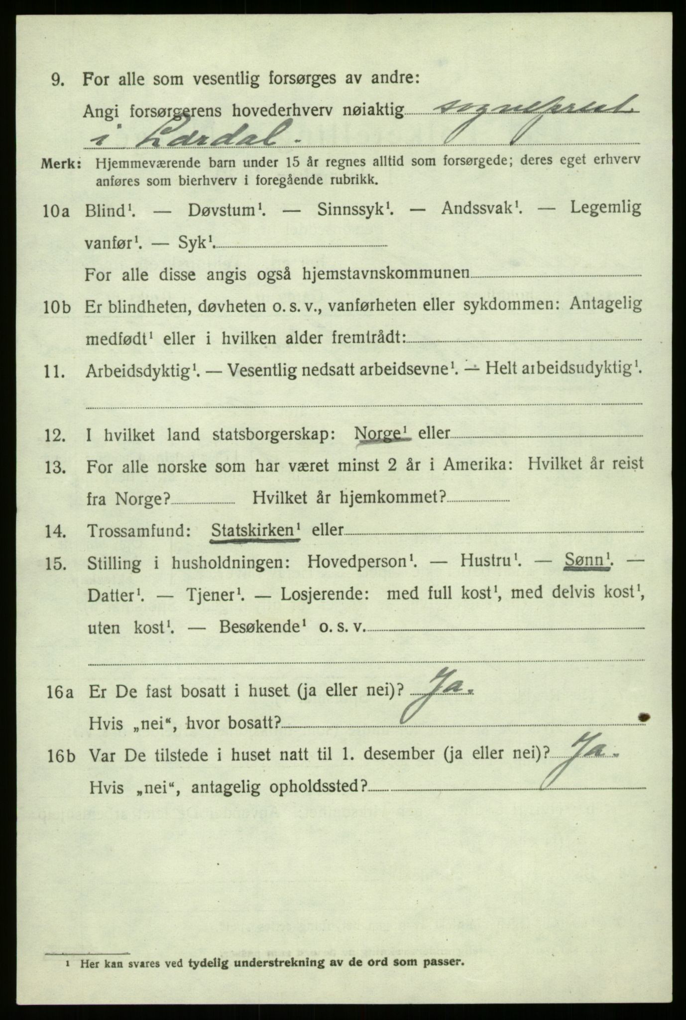 SAB, 1920 census for Lærdal, 1920, p. 2471