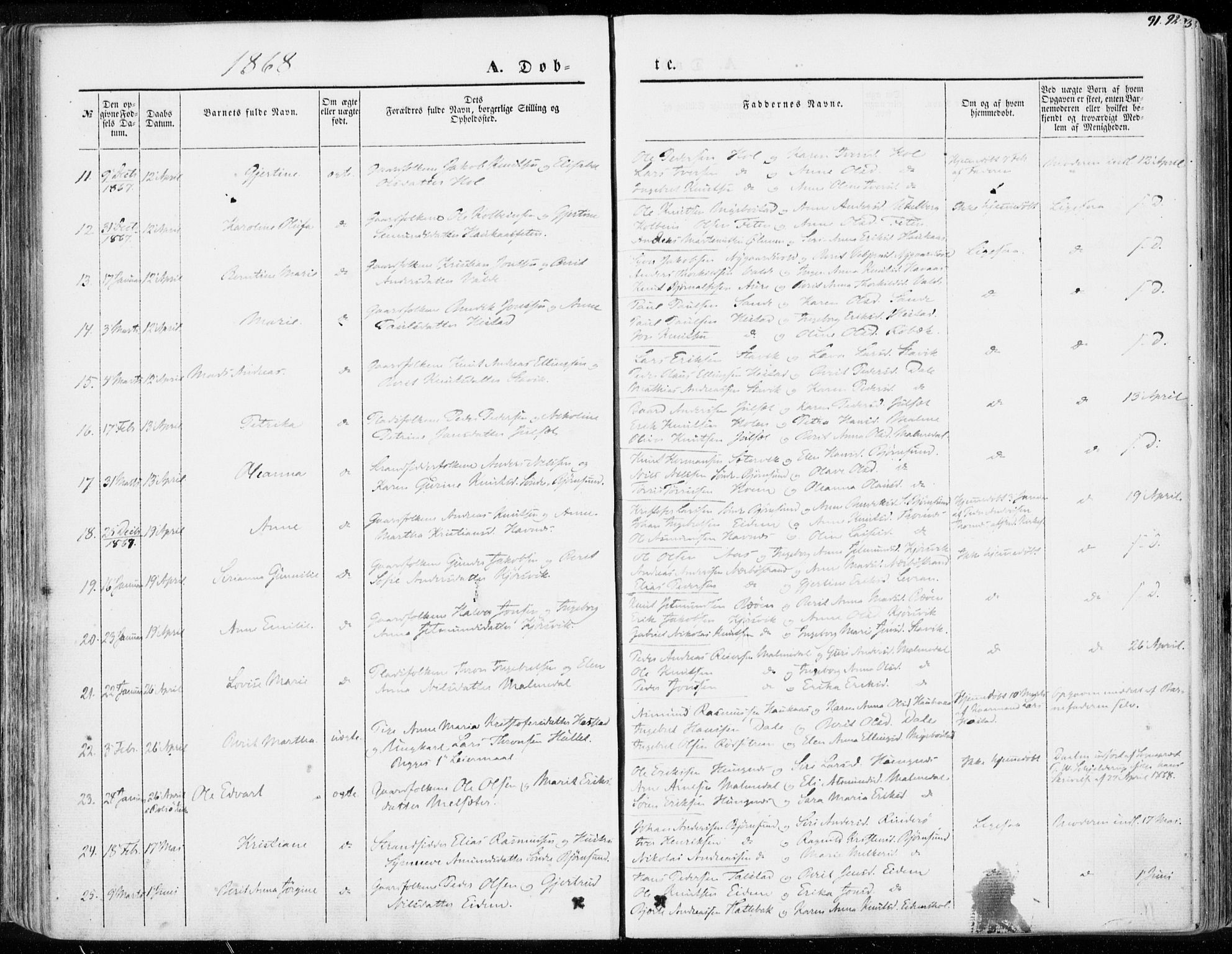 Ministerialprotokoller, klokkerbøker og fødselsregistre - Møre og Romsdal, AV/SAT-A-1454/565/L0748: Parish register (official) no. 565A02, 1845-1872, p. 91