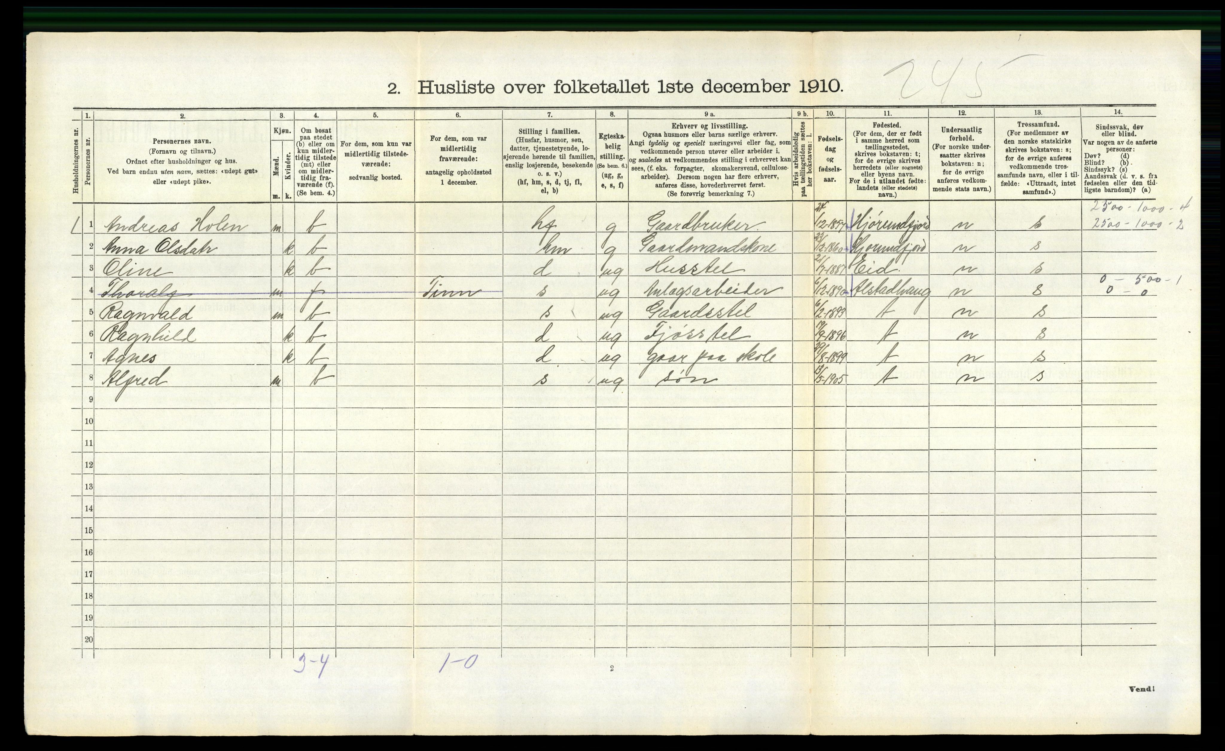 RA, 1910 census for Holla, 1910, p. 156