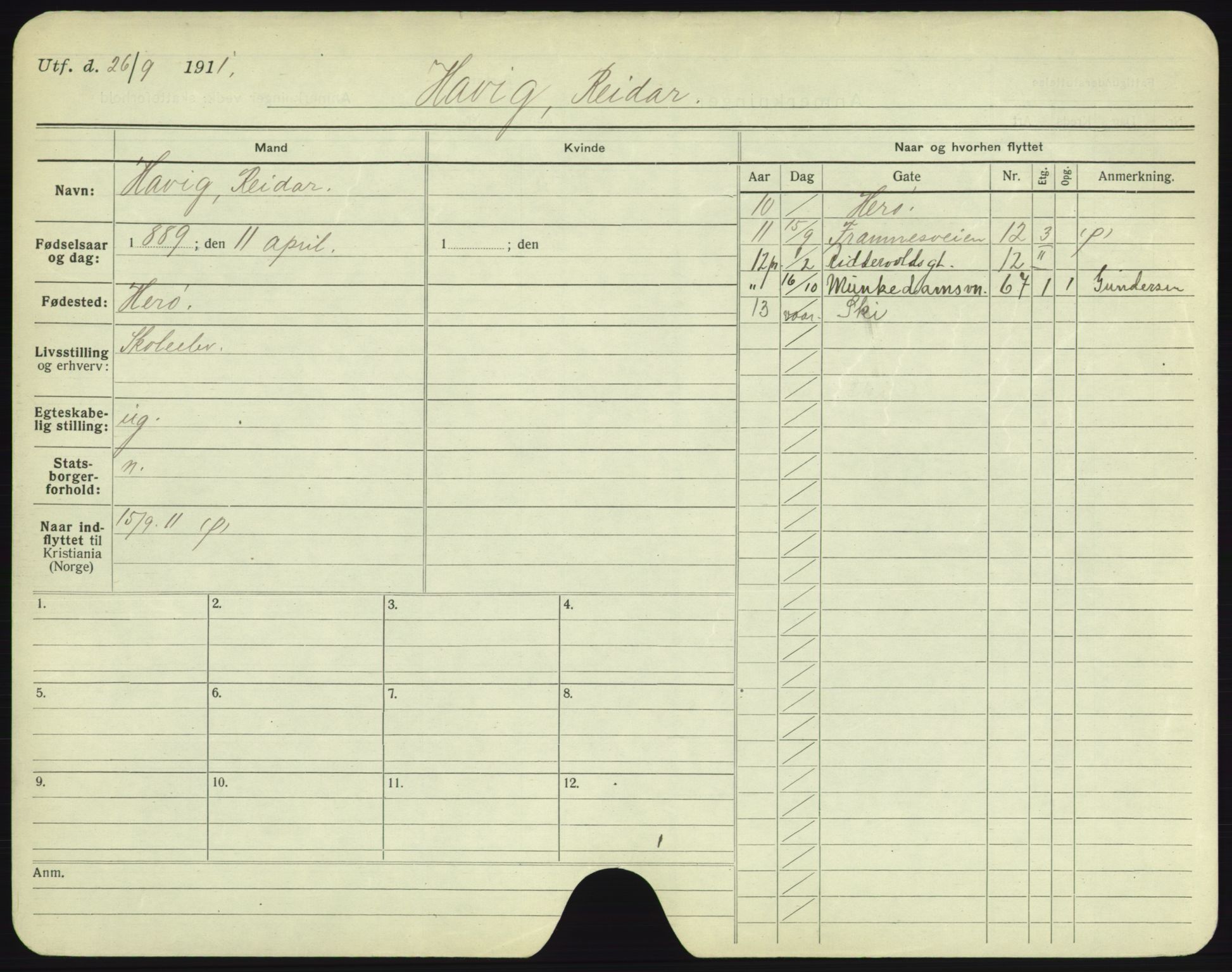 Oslo folkeregister, Registerkort, AV/SAO-A-11715/F/Fa/Fac/L0004: Menn, 1906-1914, p. 502a