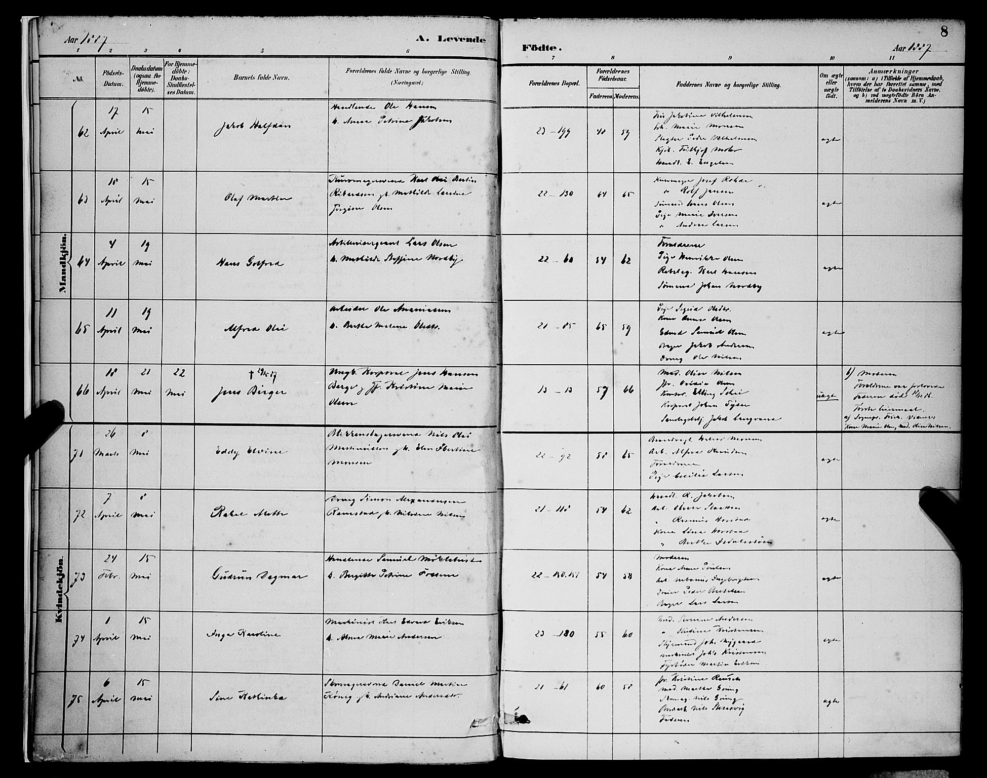 Korskirken sokneprestembete, AV/SAB-A-76101/H/Hab: Parish register (copy) no. B 9, 1887-1896, p. 8