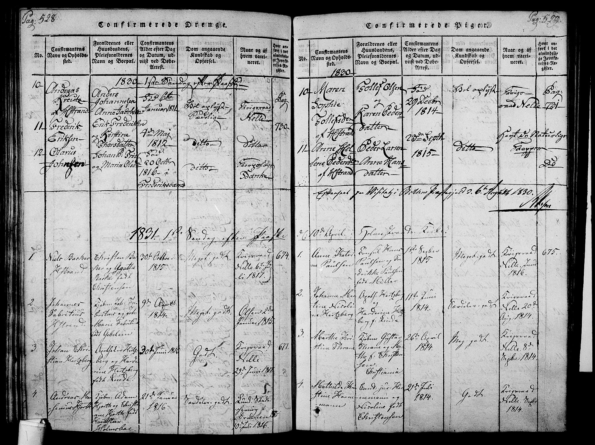 Holmestrand kirkebøker, AV/SAKO-A-346/F/Fa/L0001: Parish register (official) no. 1, 1814-1840, p. 528-529