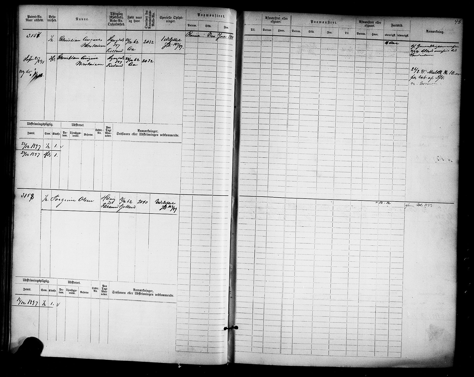 Farsund mønstringskrets, AV/SAK-2031-0017/F/Fb/L0019: Hovedrulle nr 3067-3832, Z-11, 1882-1922, p. 49