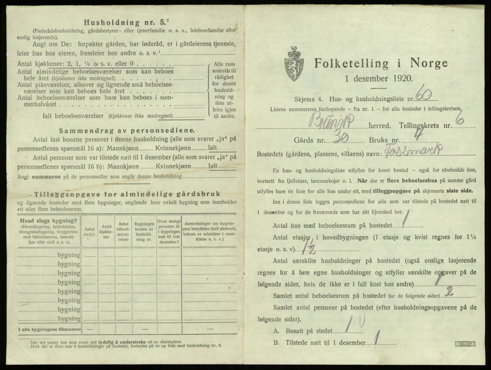 SAB, 1920 census for Bruvik, 1920, p. 522