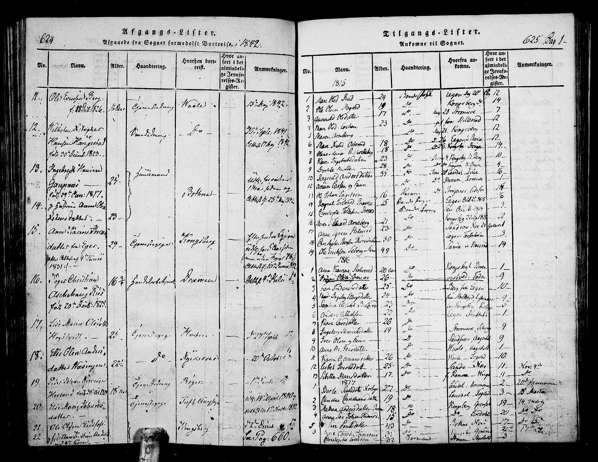 Hof kirkebøker, SAKO/A-64/F/Fa/L0004: Parish register (official) no. I 4, 1814-1843, p. 624-625
