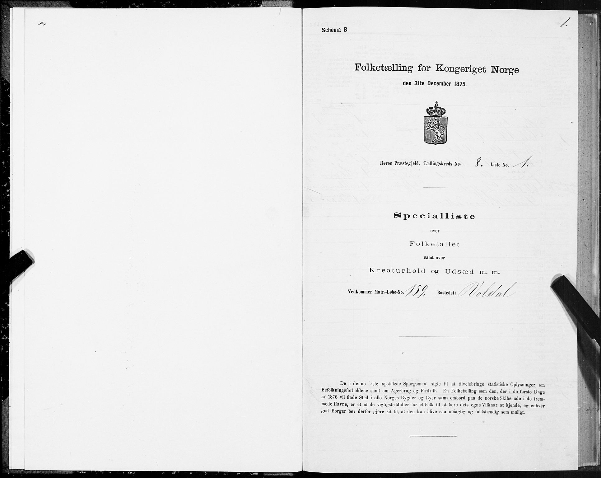 SAT, 1875 census for 1640P Røros, 1875, p. 5001