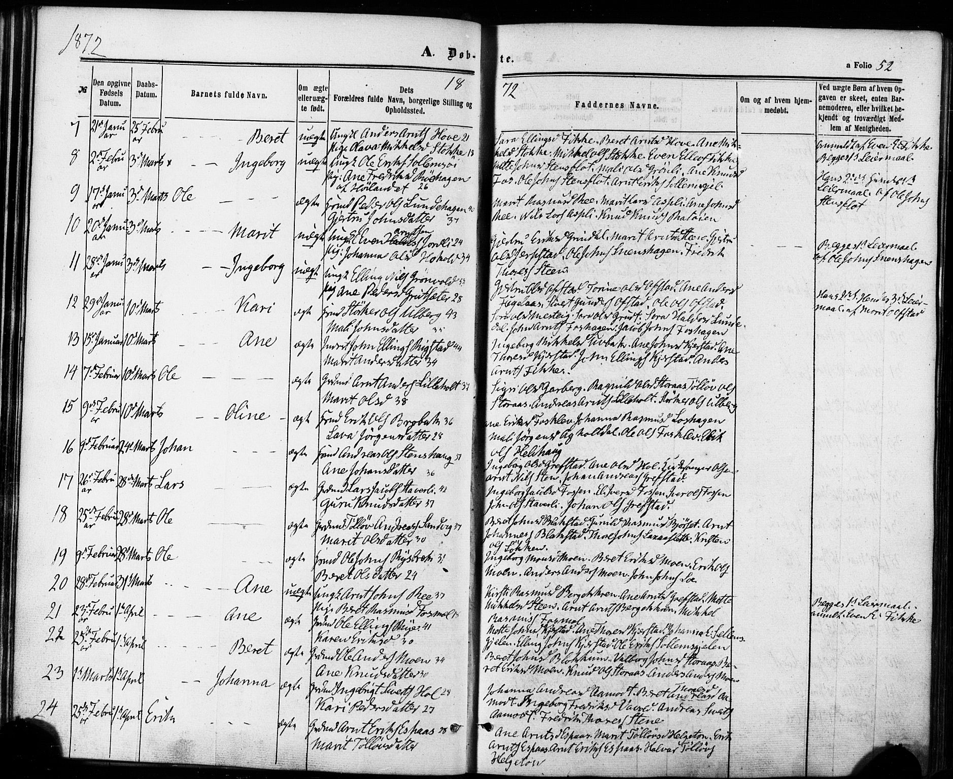Ministerialprotokoller, klokkerbøker og fødselsregistre - Sør-Trøndelag, SAT/A-1456/672/L0856: Parish register (official) no. 672A08, 1861-1881, p. 52