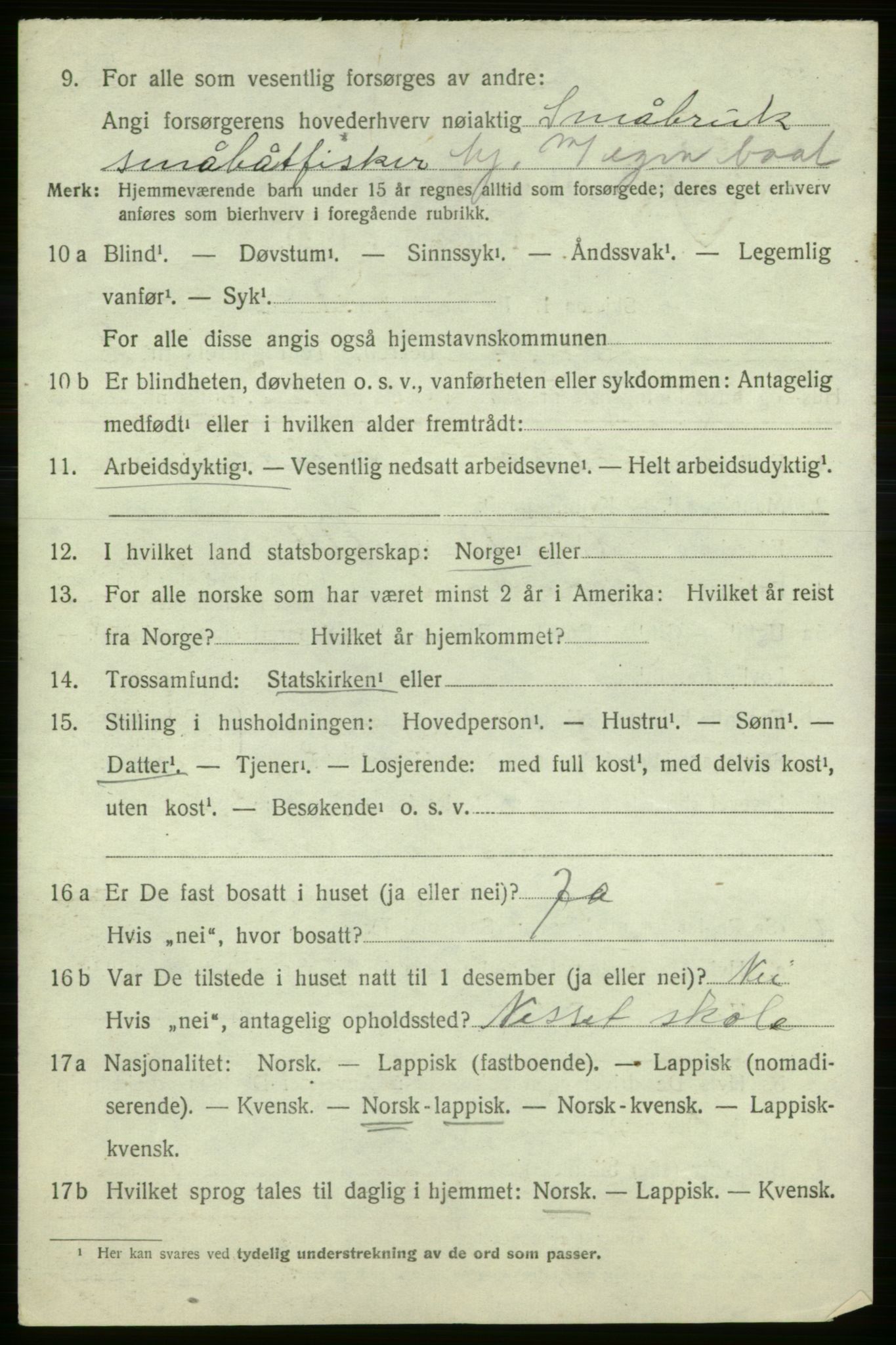 SATØ, 1920 census for Loppa, 1920, p. 1003