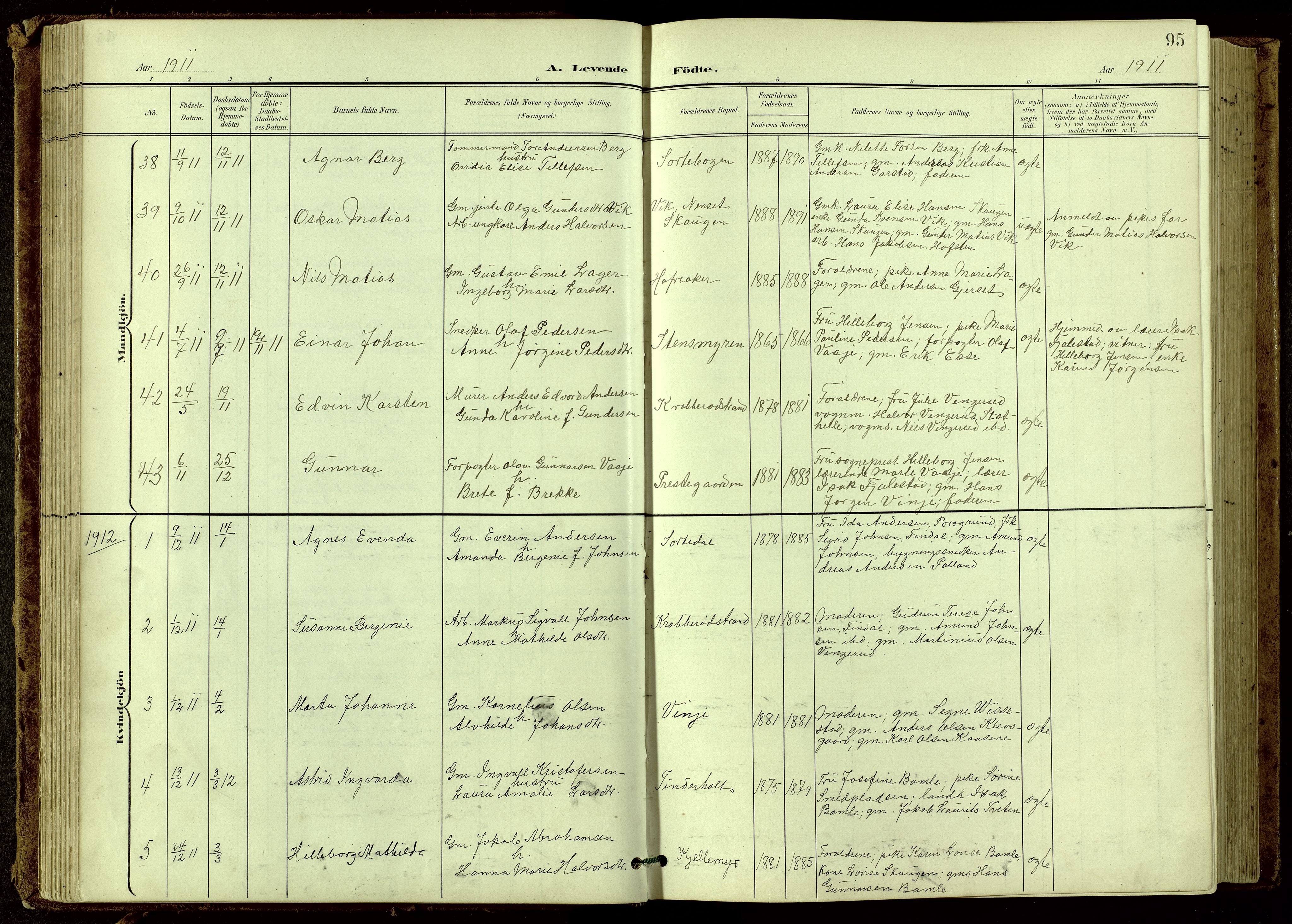 Bamble kirkebøker, SAKO/A-253/G/Ga/L0010: Parish register (copy) no. I 10, 1901-1919, p. 95