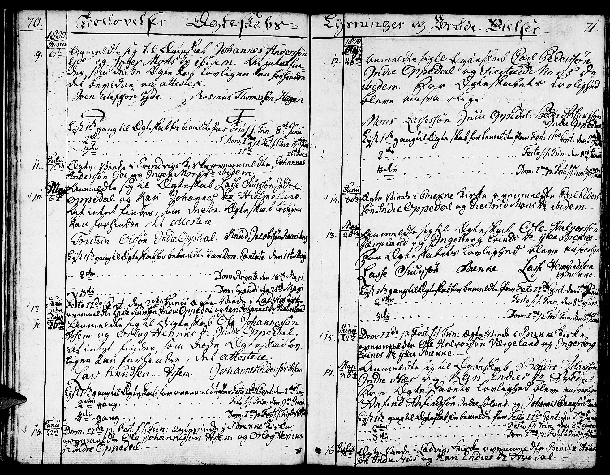 Gulen sokneprestembete, AV/SAB-A-80201/H/Haa/Haaa/L0016: Parish register (official) no. A 16, 1798-1808, p. 70-71