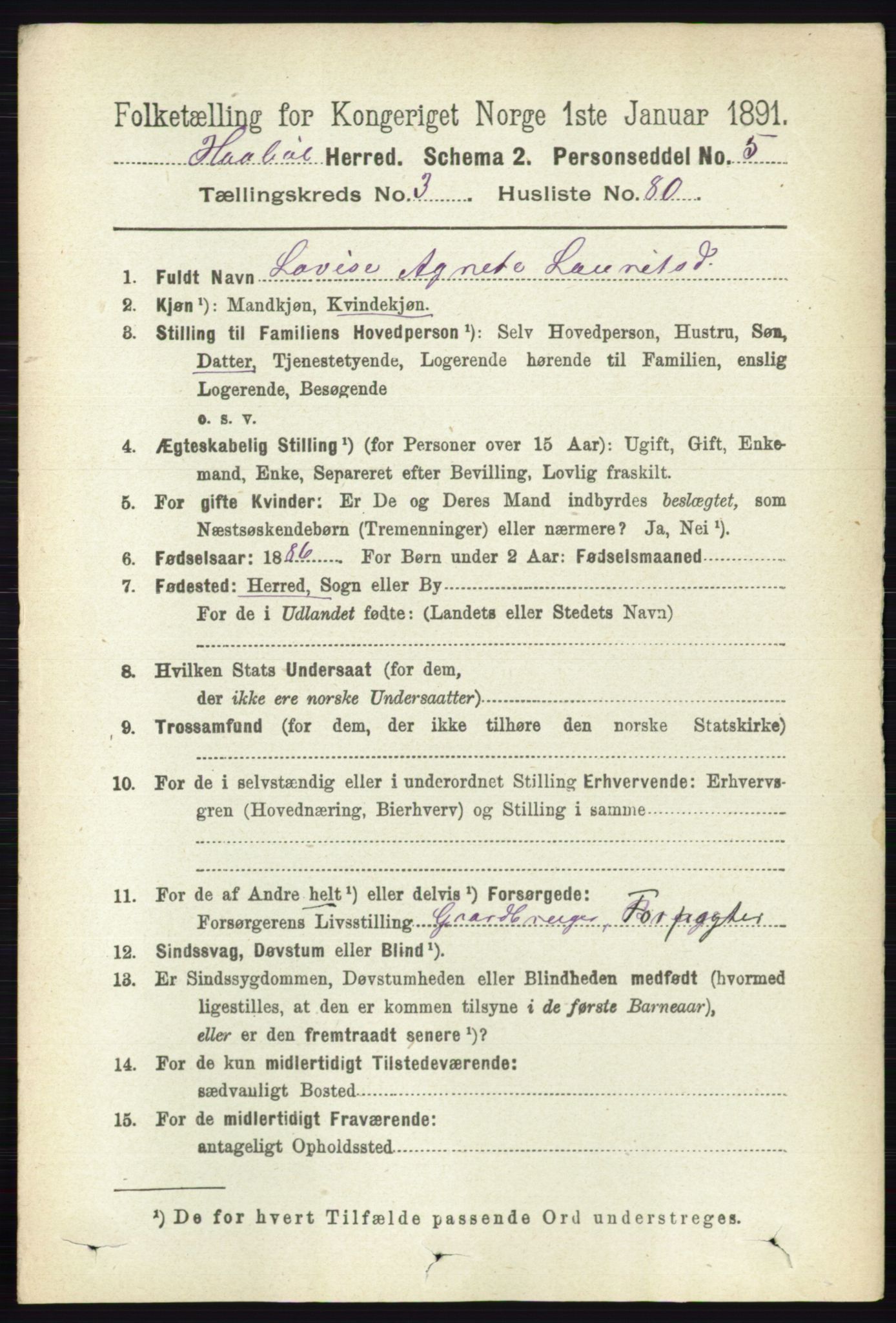 RA, 1891 census for 0138 Hobøl, 1891, p. 2111