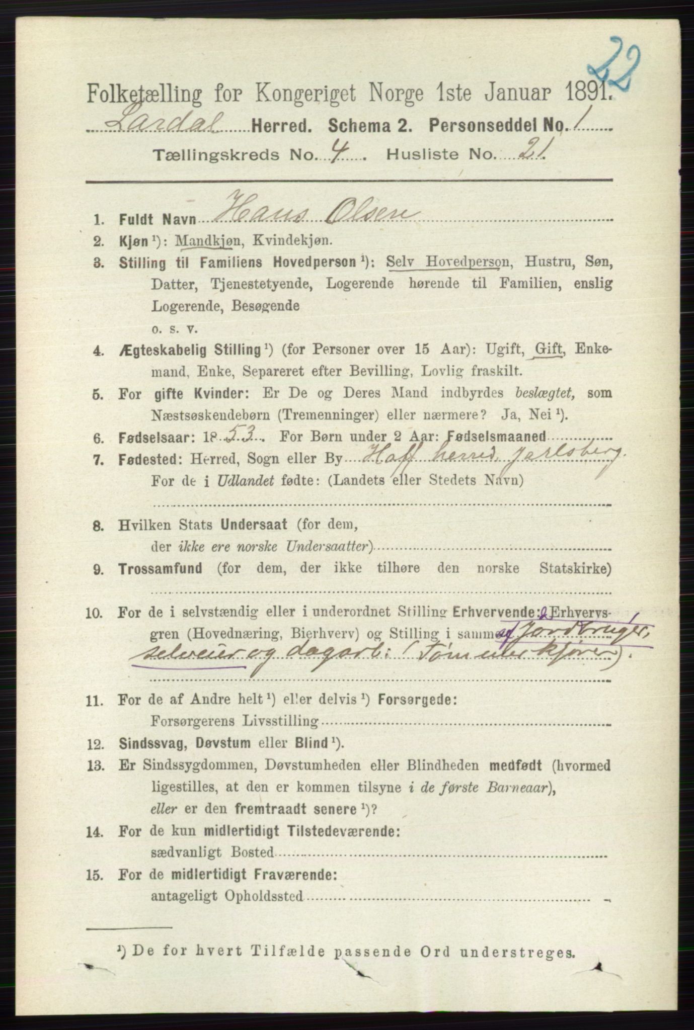 RA, 1891 census for 0728 Lardal, 1891, p. 2093