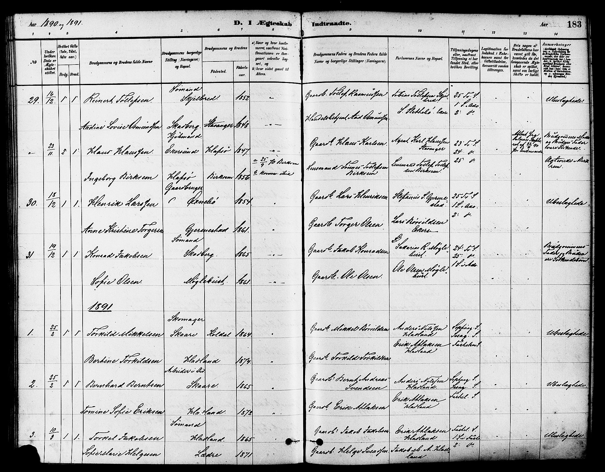 Eigersund sokneprestkontor, SAST/A-101807/S08/L0017: Parish register (official) no. A 14, 1879-1892, p. 183