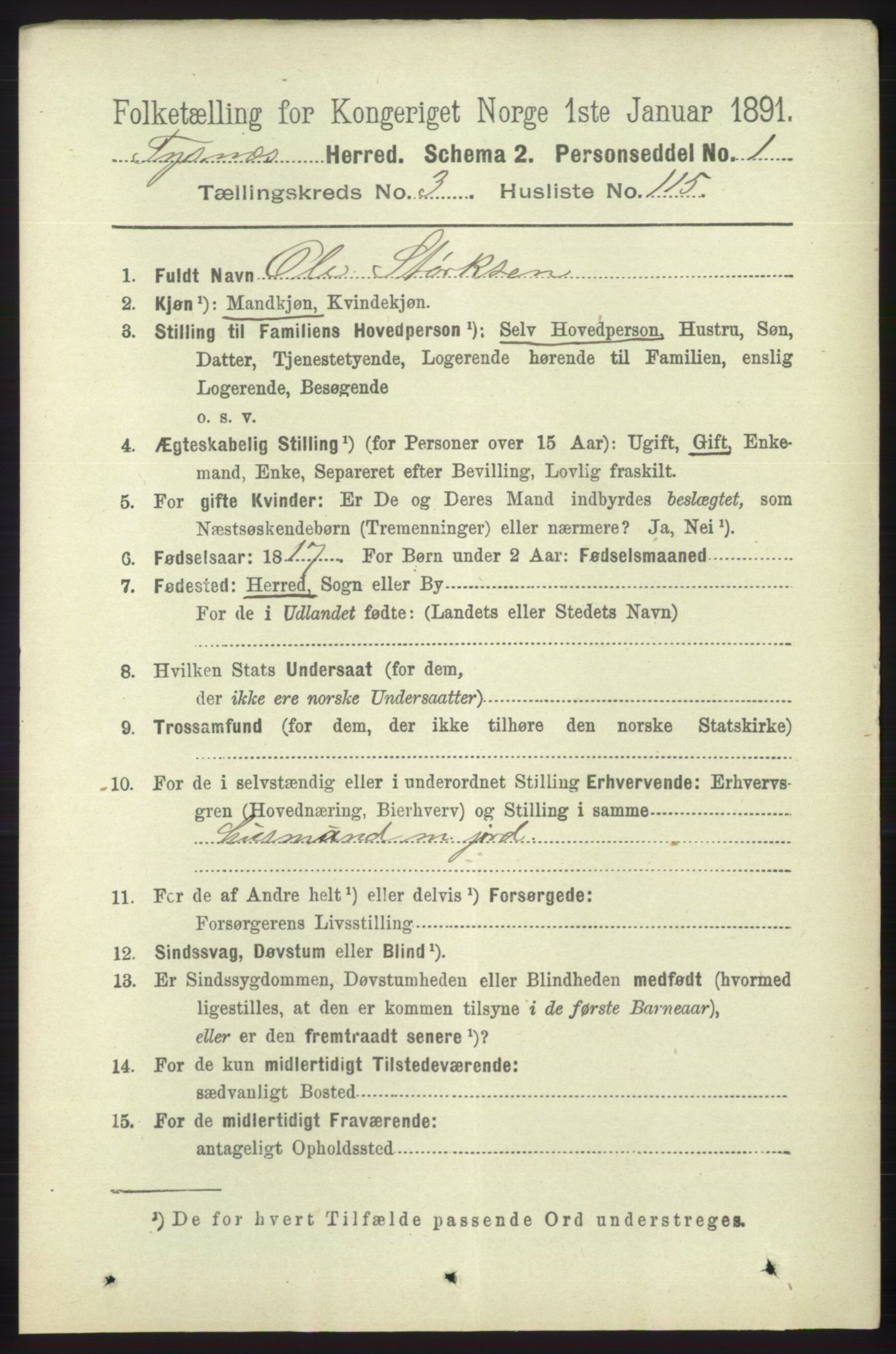 RA, 1891 census for 1223 Tysnes, 1891, p. 1475